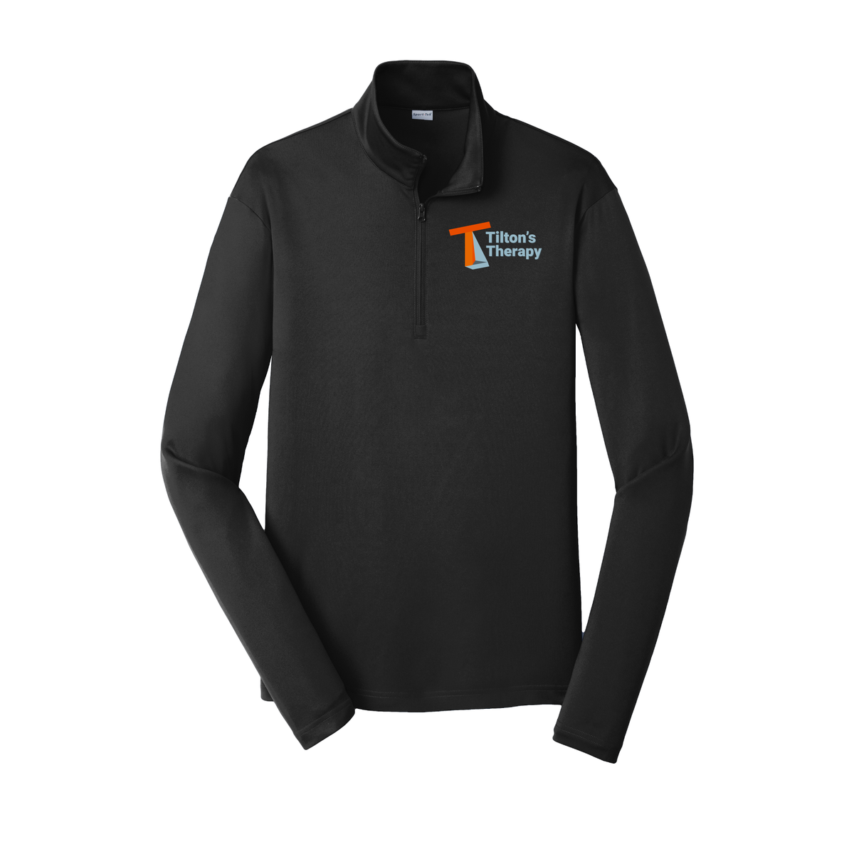 tiltonstherapy-lightweight-quarter-zip-dtf-leftchest-ST357-black-flat-front