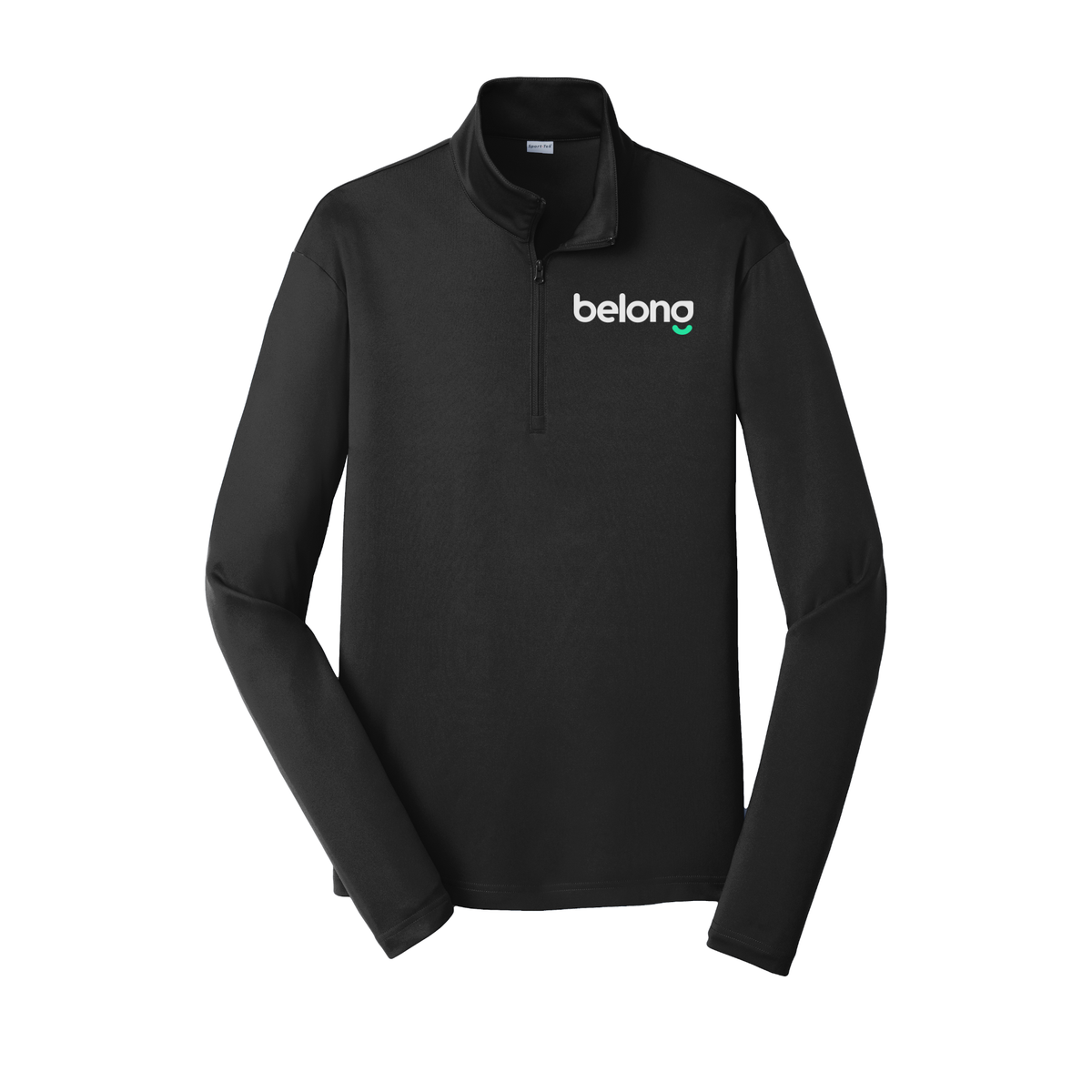 belonghome-lightweight-quarter-zip-dtf-leftchest-ST357-black-flat-front
