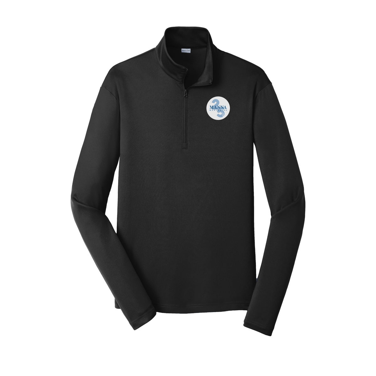 mannaworldwide-lightweight-quarter-zip-dtf-leftchest-ST357-black-flat-front