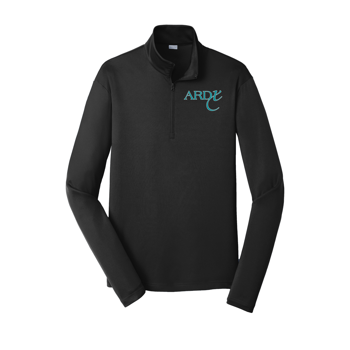 ardx-lightweight-quarter-zip-dtf-leftchest-ST357-black-flat-front