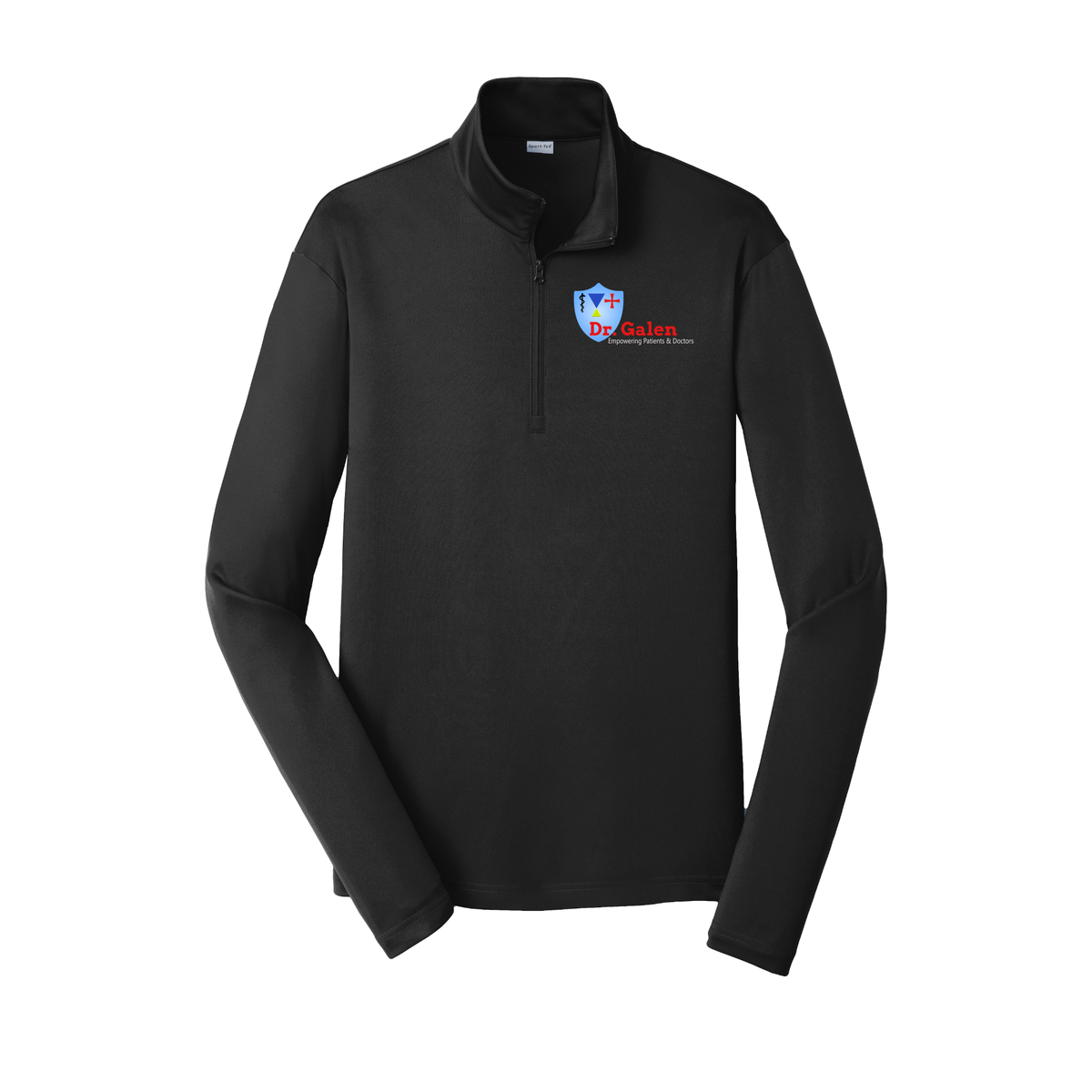 drgalen-lightweight-quarter-zip-dtf-leftchest-ST357-black-flat-front