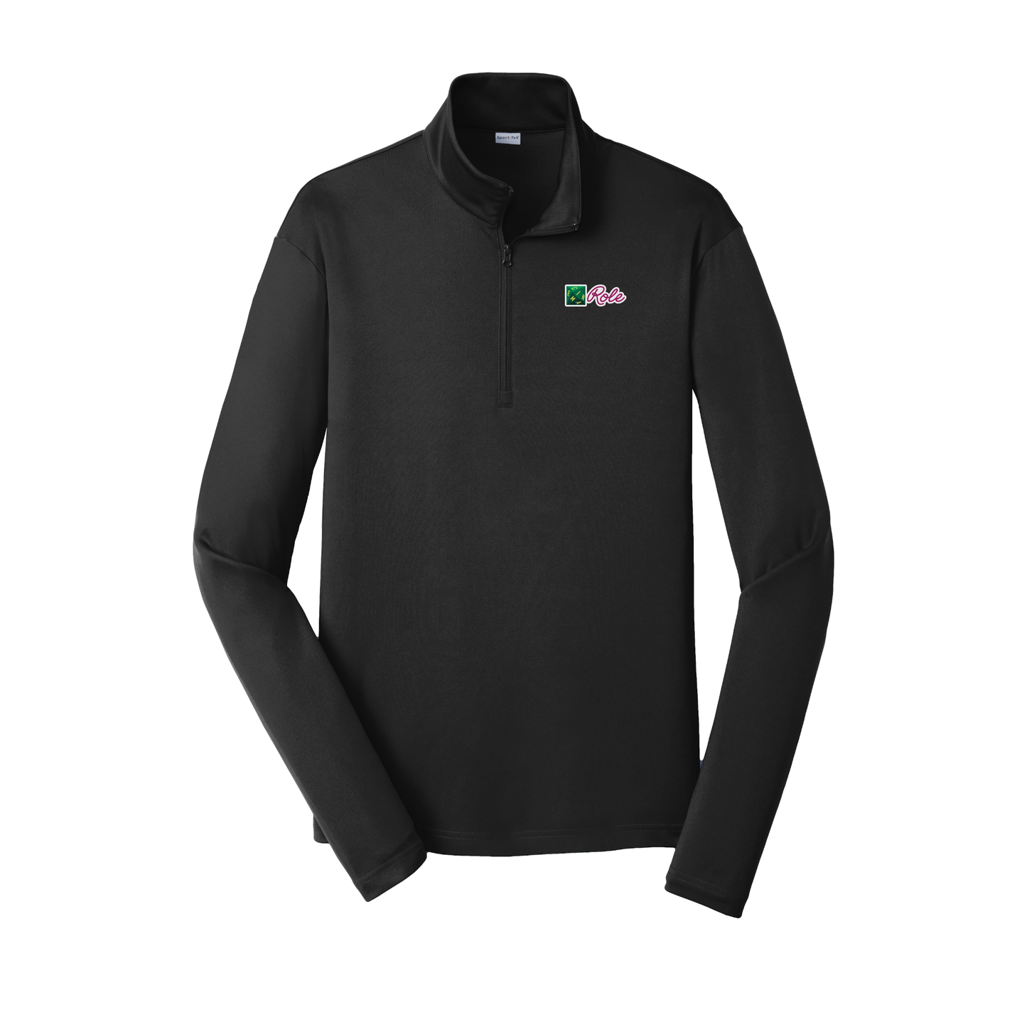 cinemarole-lightweight-quarter-zip-dtf-leftchest-ST357-black-flat-front