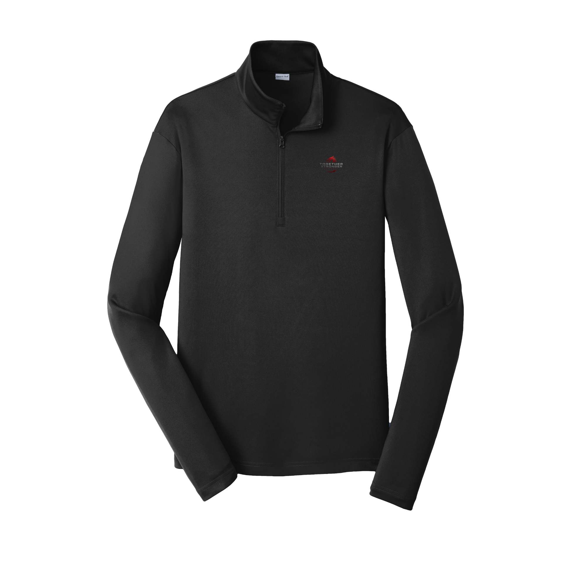 togetherstrongerfitness-lightweight-quarter-zip-dtf-leftchest-ST357-black-flat-front