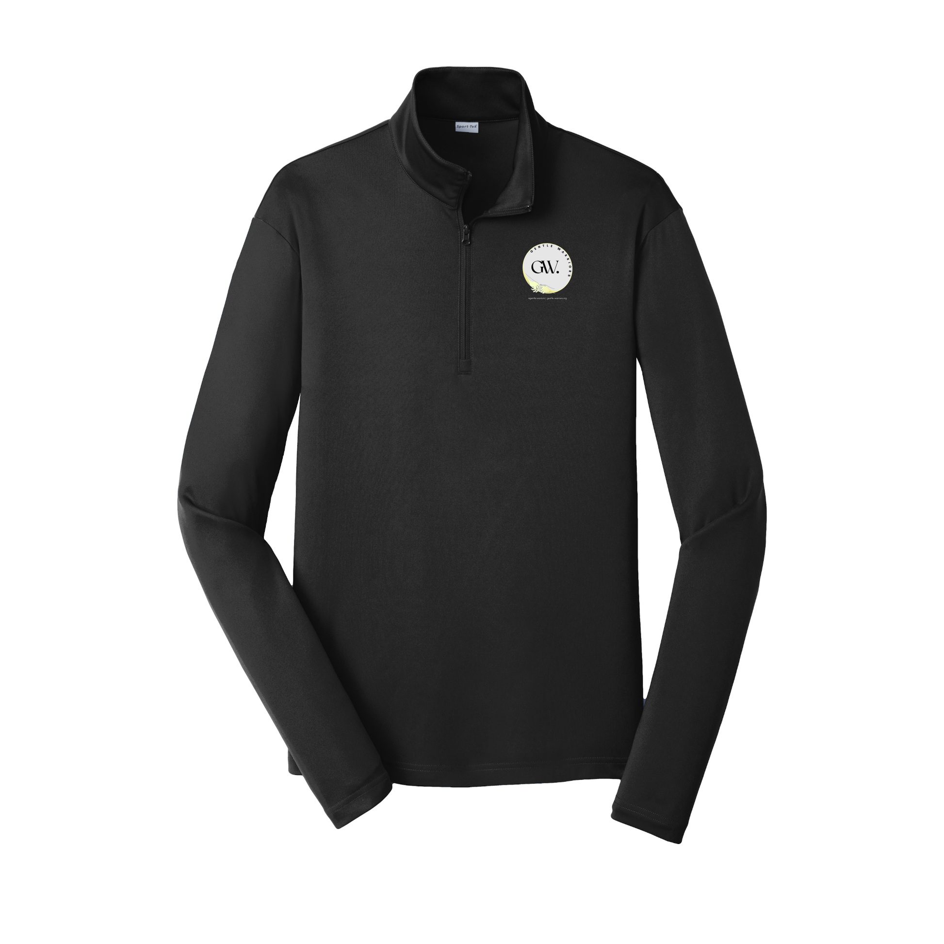 gentle-warriors-lightweight-quarter-zip-dtf-leftchest-ST357-black-flat-front