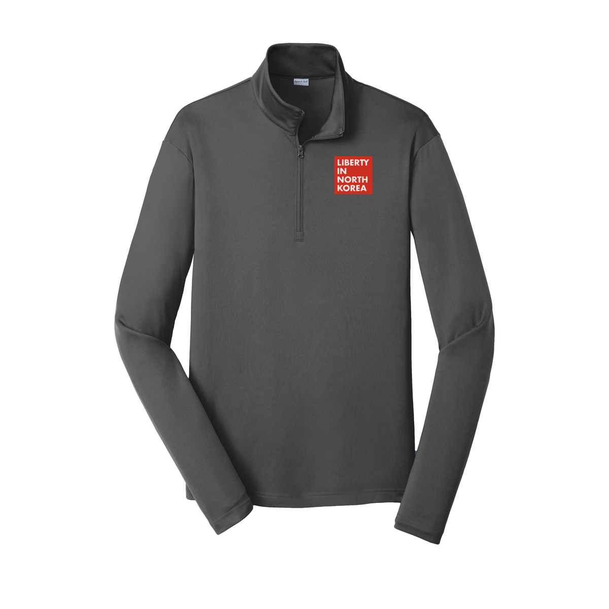 libertyinnorthkorea-lightweight-quarter-zip-dtf-leftchest-ST357-irongrey-flat-front