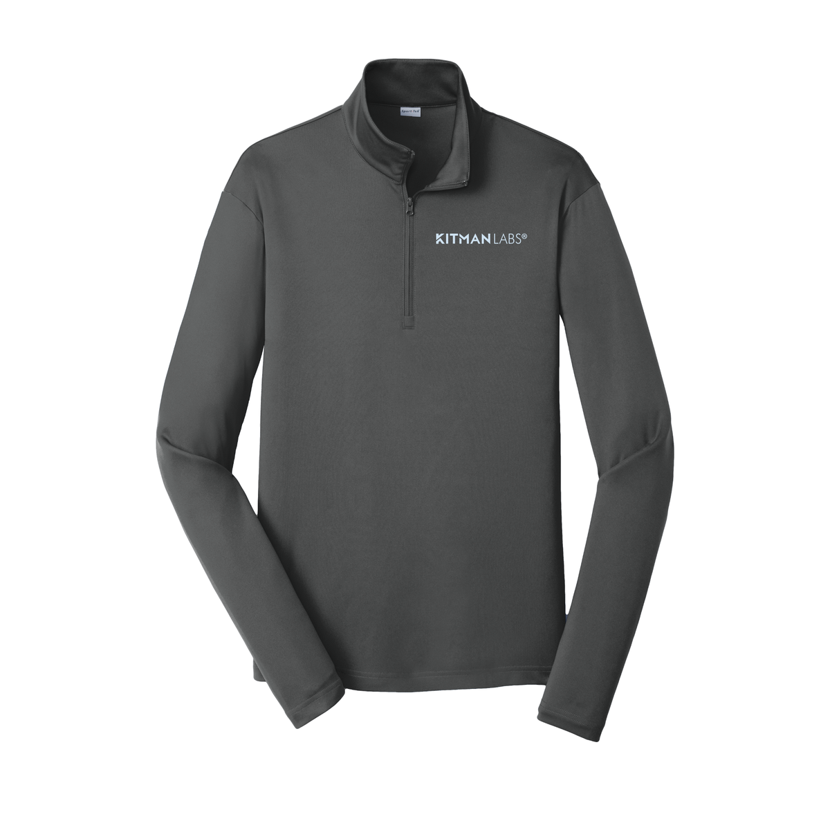 kitmanlabs-lightweight-quarter-zip-dtf-leftchest-ST357-irongrey-flat-front