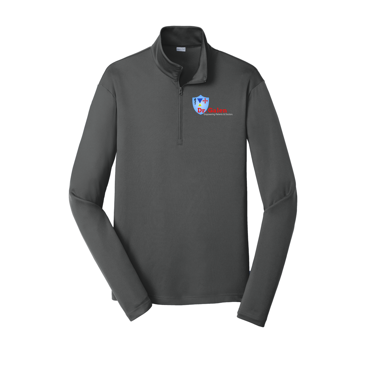 drgalen-lightweight-quarter-zip-dtf-leftchest-ST357-irongrey-flat-front