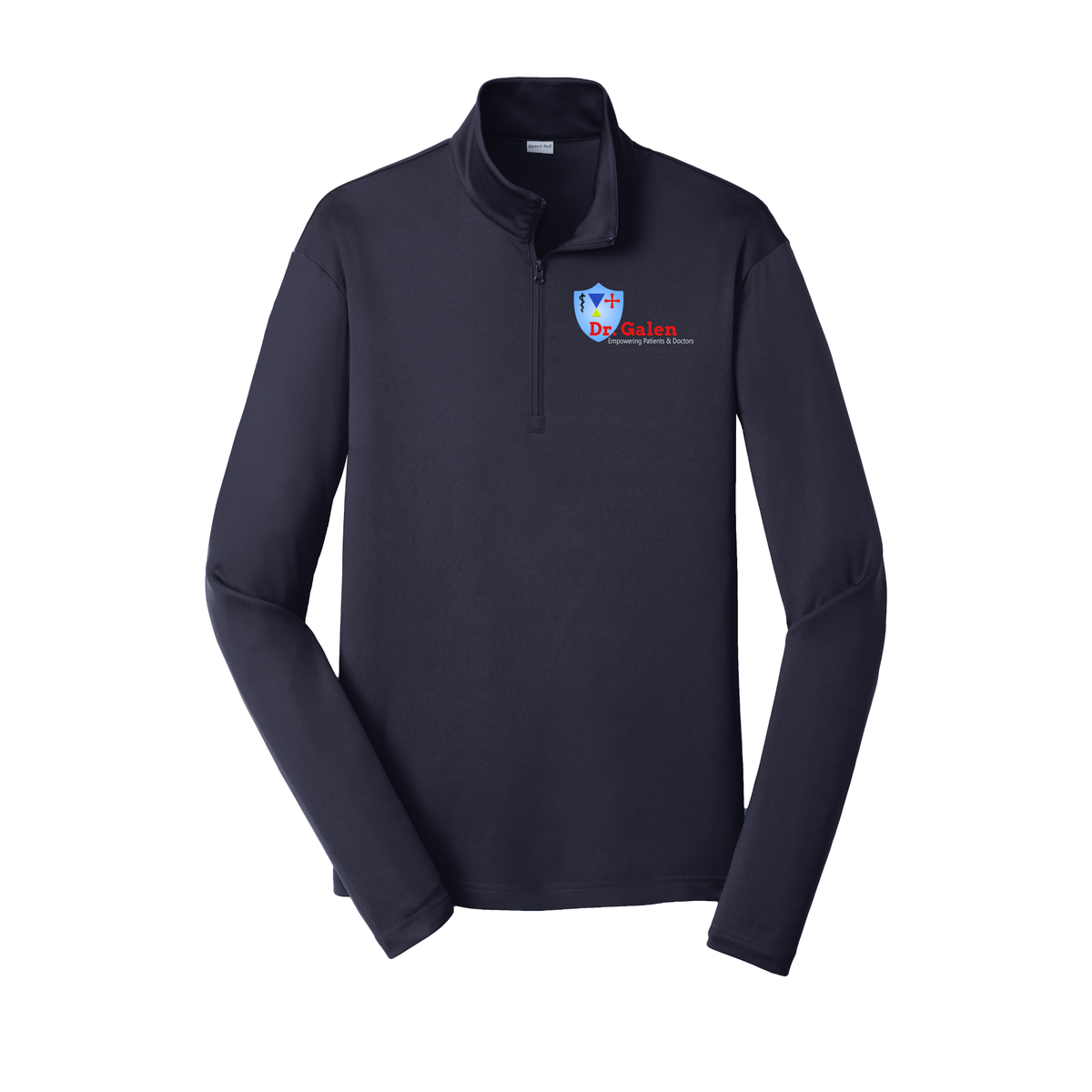drgalen-lightweight-quarter-zip-dtf-leftchest-ST357-truenavy-flat-front