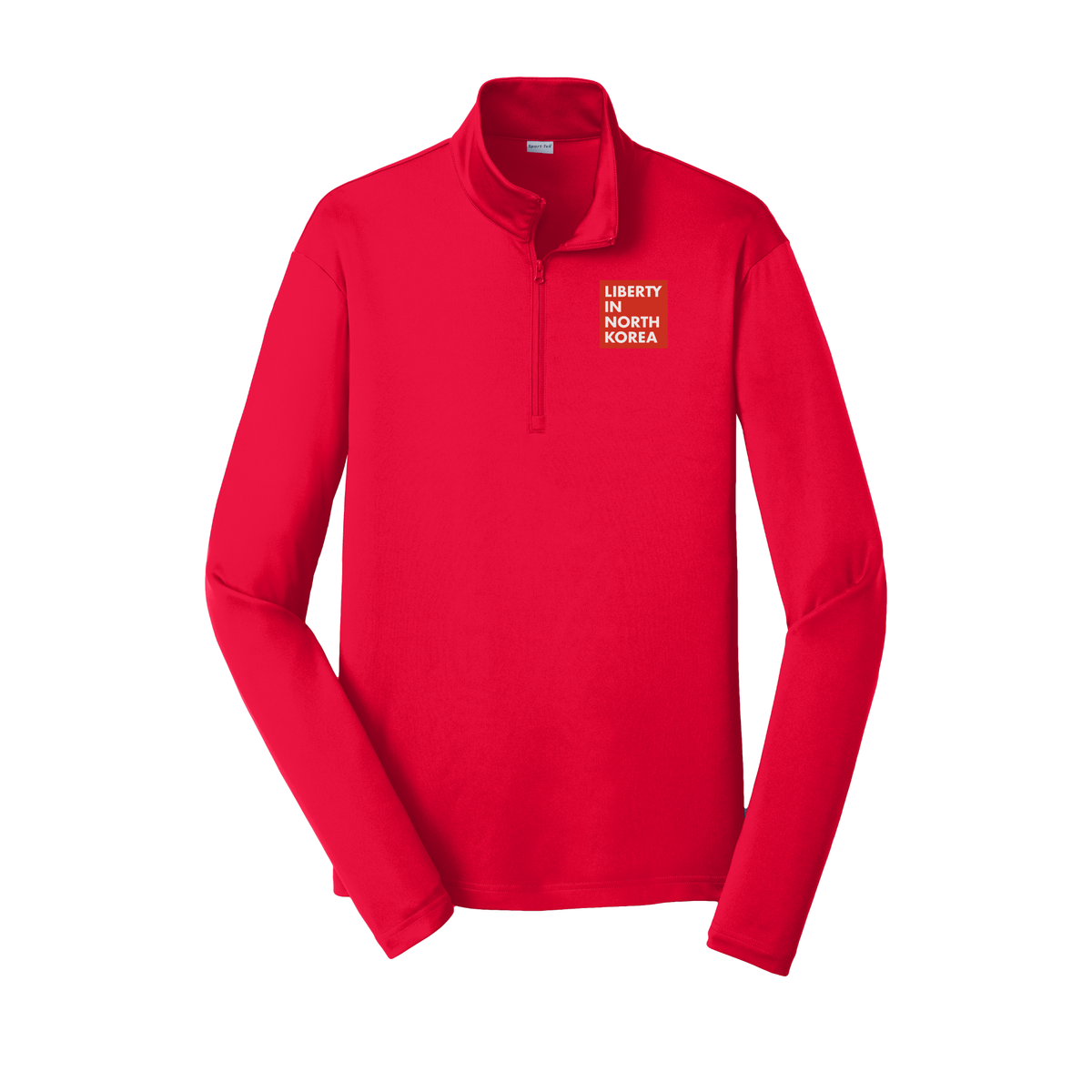 libertyinnorthkorea-lightweight-quarter-zip-dtf-leftchest-ST357-truered-flat-front