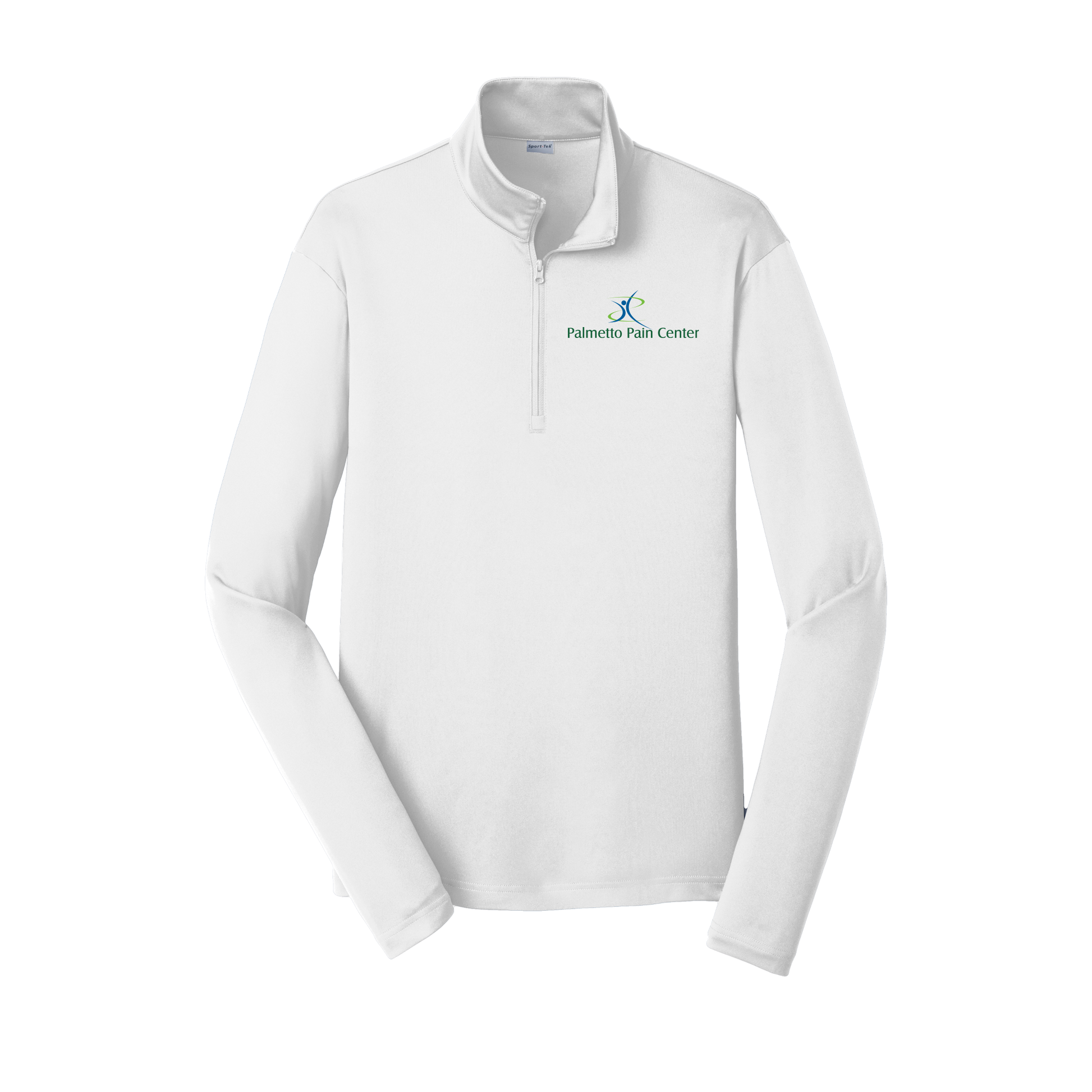 palmetto-pain-center-lightweight-quarter-zip-dtf-leftchest-ST357-white-flat-front