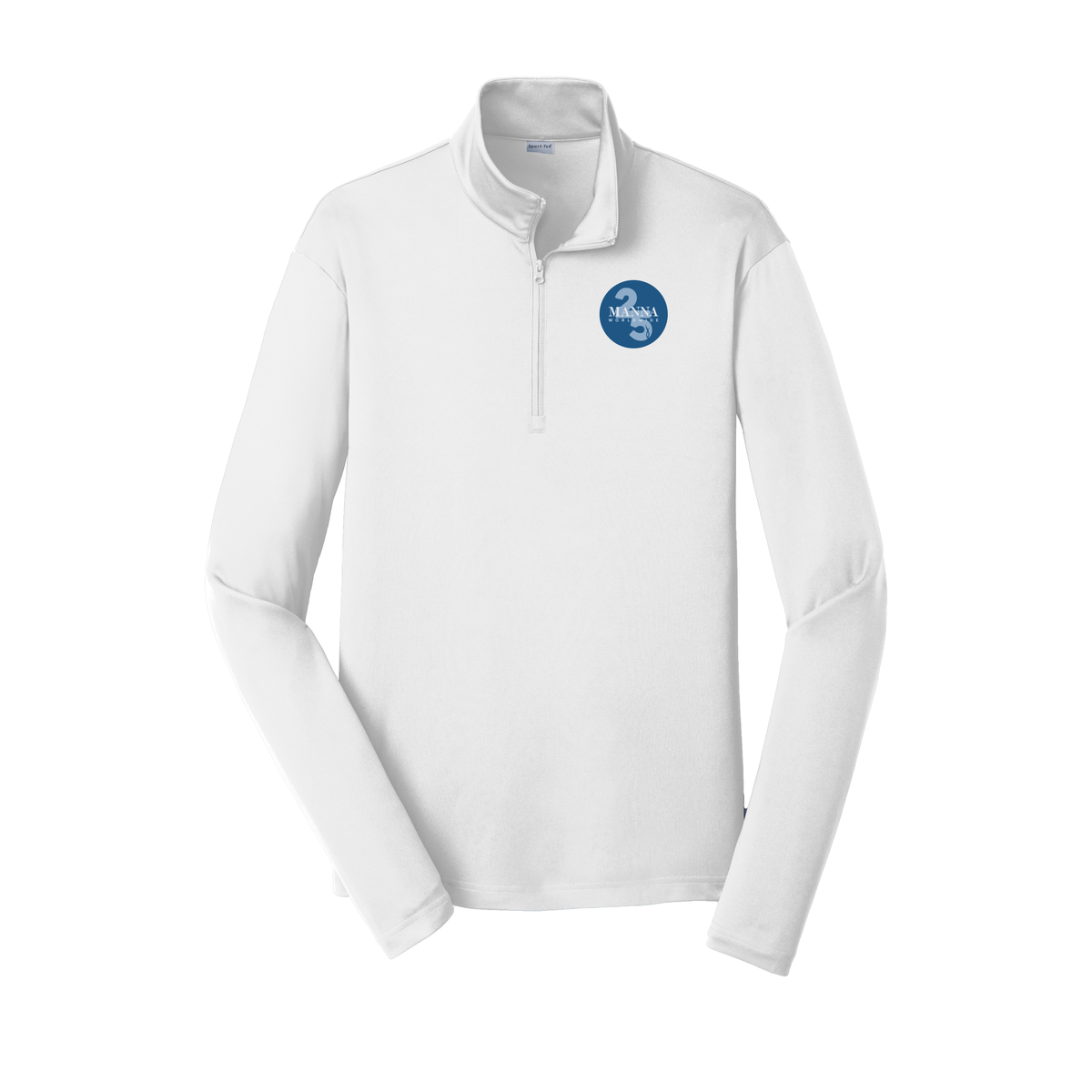 mannaworldwide-lightweight-quarter-zip-dtf-leftchest-ST357-white-flat-front