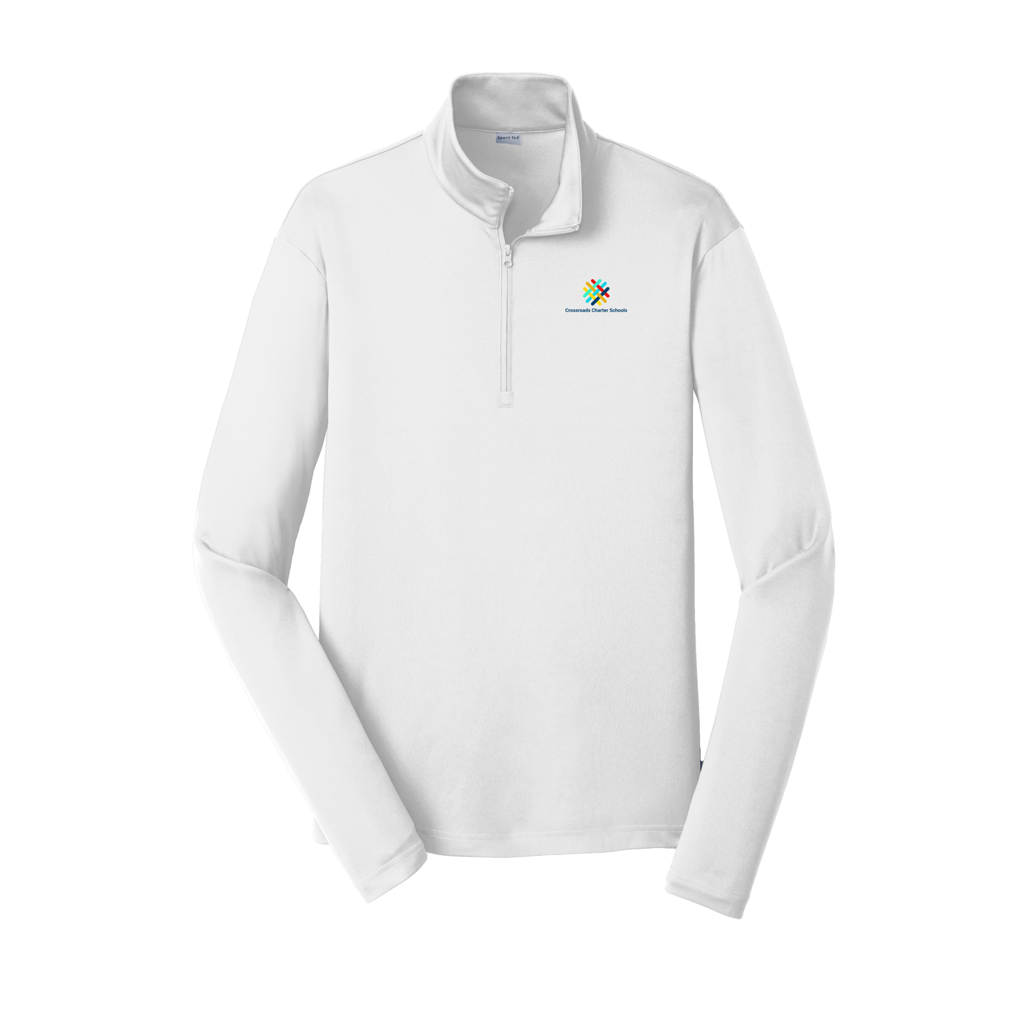 crossroadsschoolskc-lightweight-quarter-zip-dtf-leftchest-ST357-white-flat-front