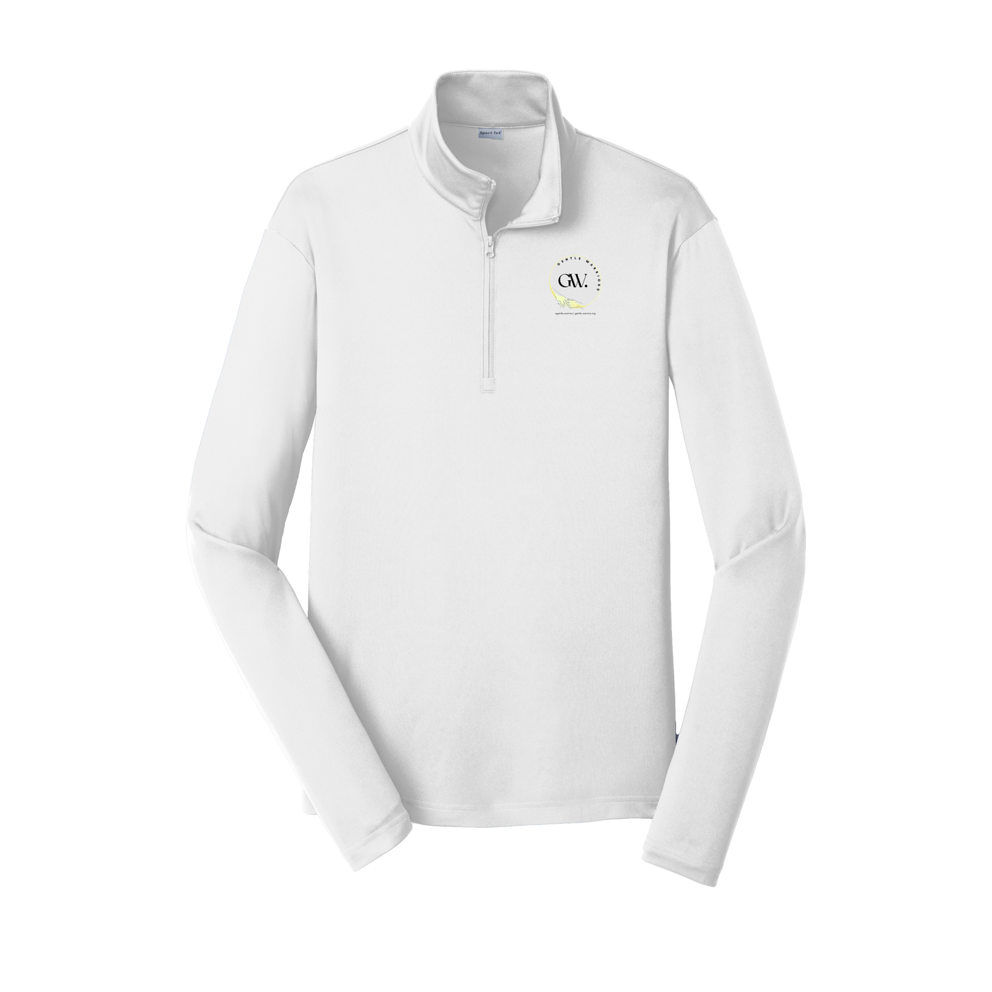 gentle-warriors-lightweight-quarter-zip-dtf-leftchest-ST357-white-flat-front
