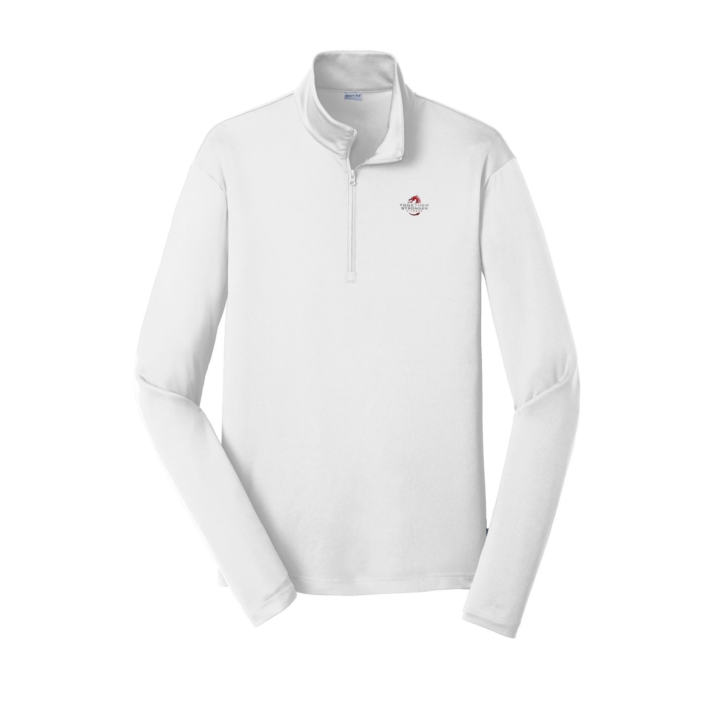 togetherstrongerfitness-lightweight-quarter-zip-dtf-leftchest-ST357-white-flat-front