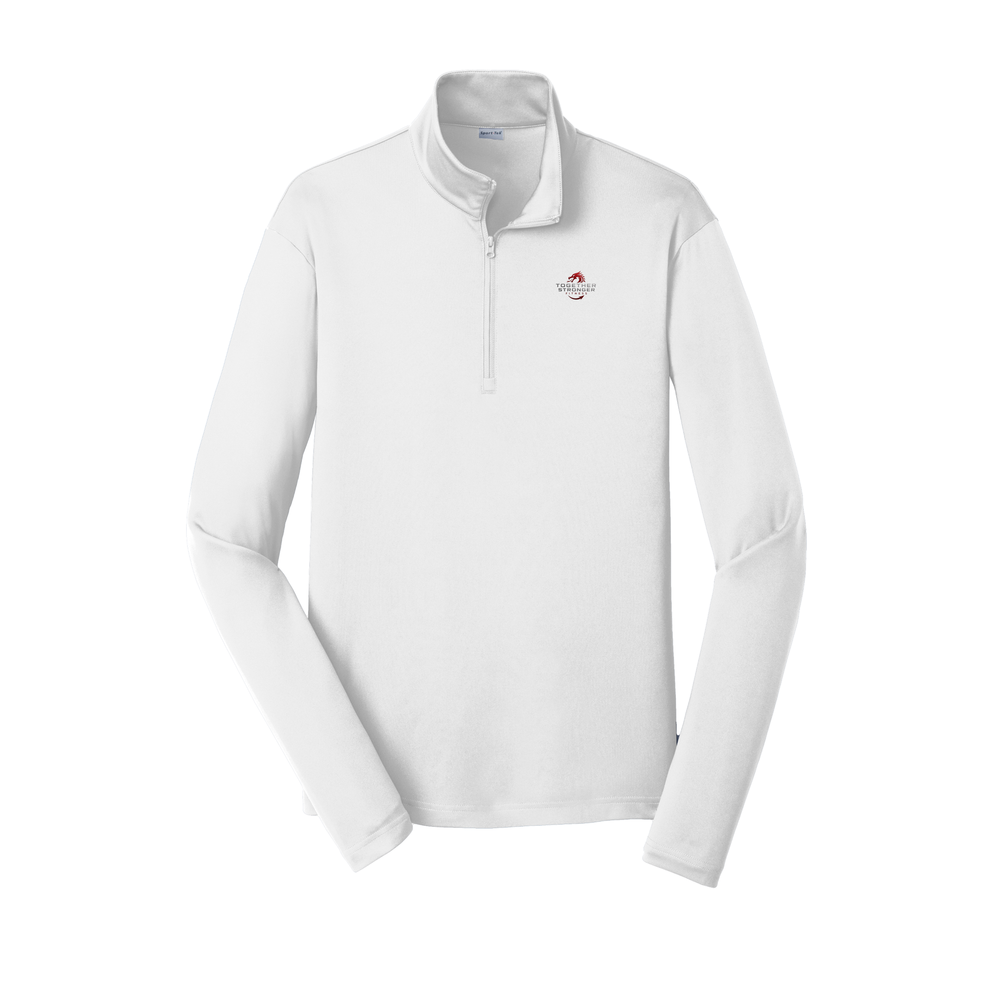 togetherstrongerfitness-lightweight-quarter-zip-dtf-leftchest-ST357-white-flat-front