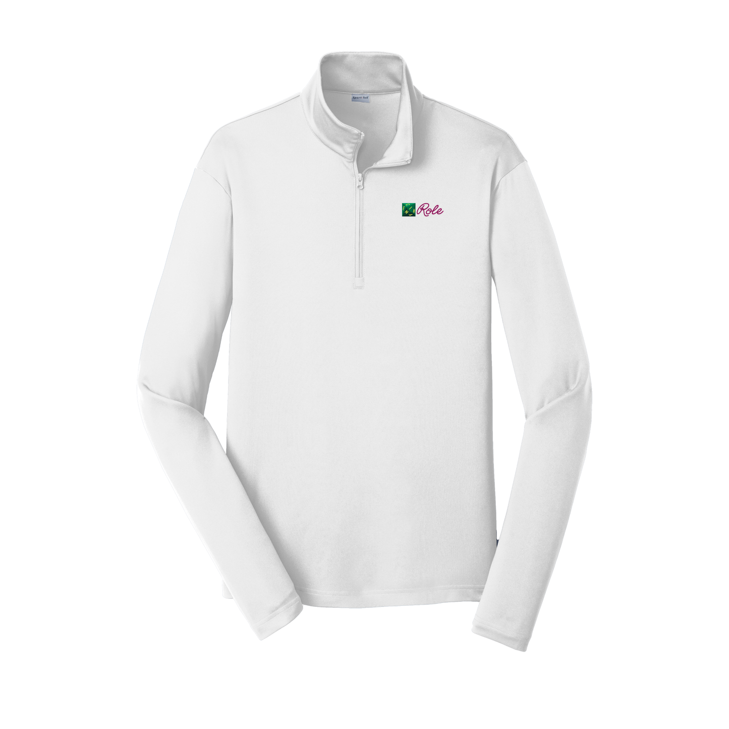 cinemarole-lightweight-quarter-zip-dtf-leftchest-ST357-white-flat-front