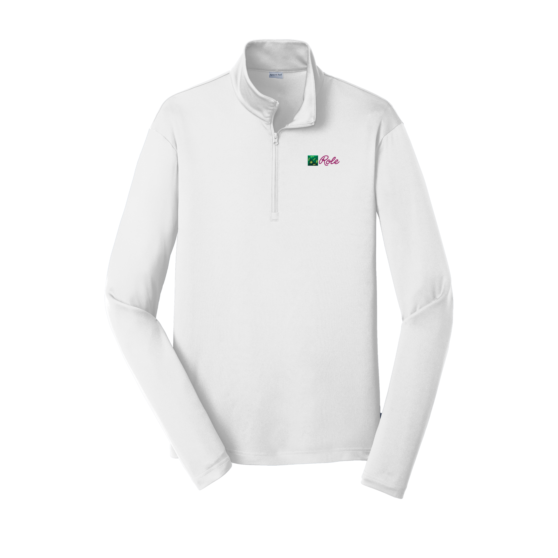 cinemarole-lightweight-quarter-zip-dtf-leftchest-ST357-white-flat-front