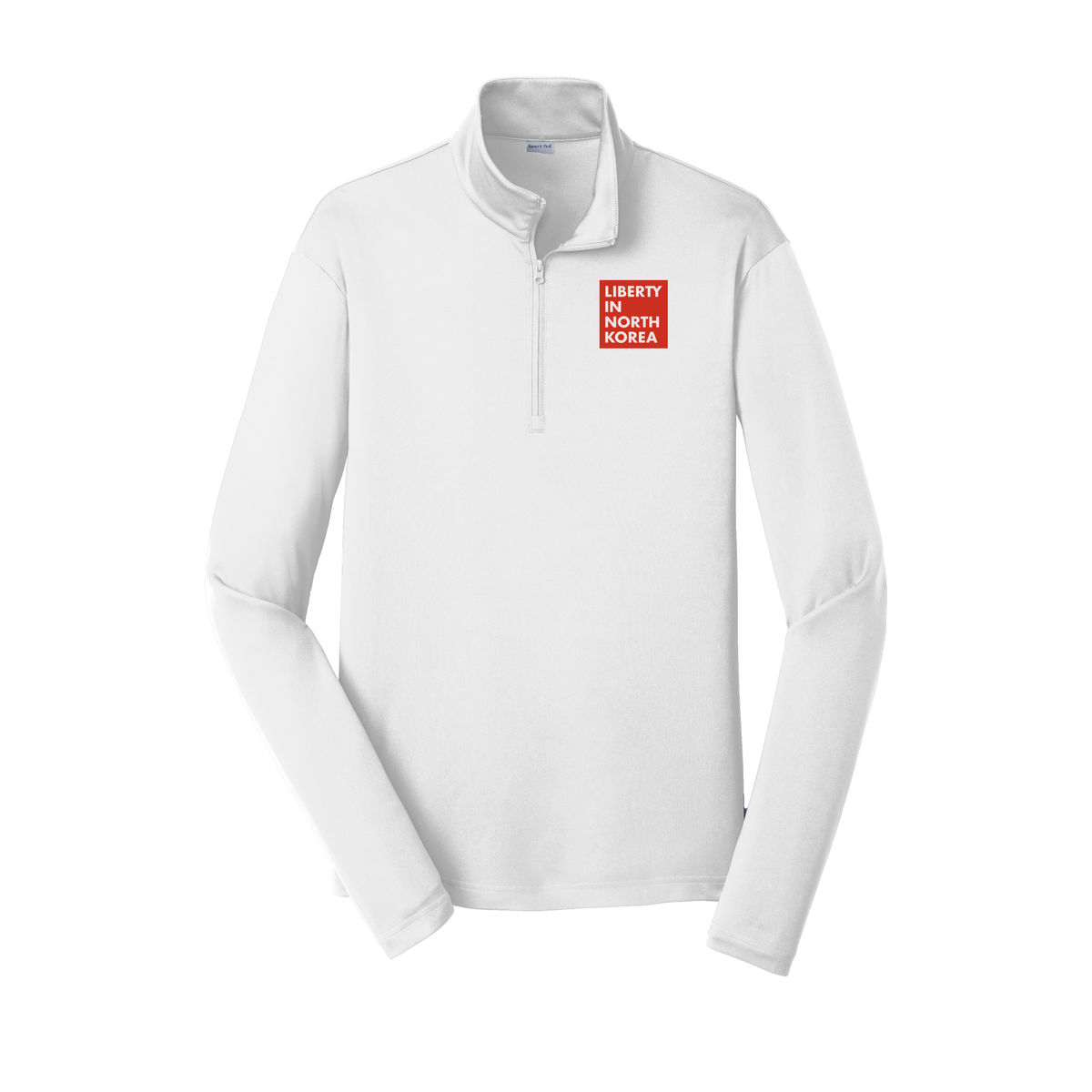 libertyinnorthkorea-lightweight-quarter-zip-dtf-leftchest-ST357-white-flat-front