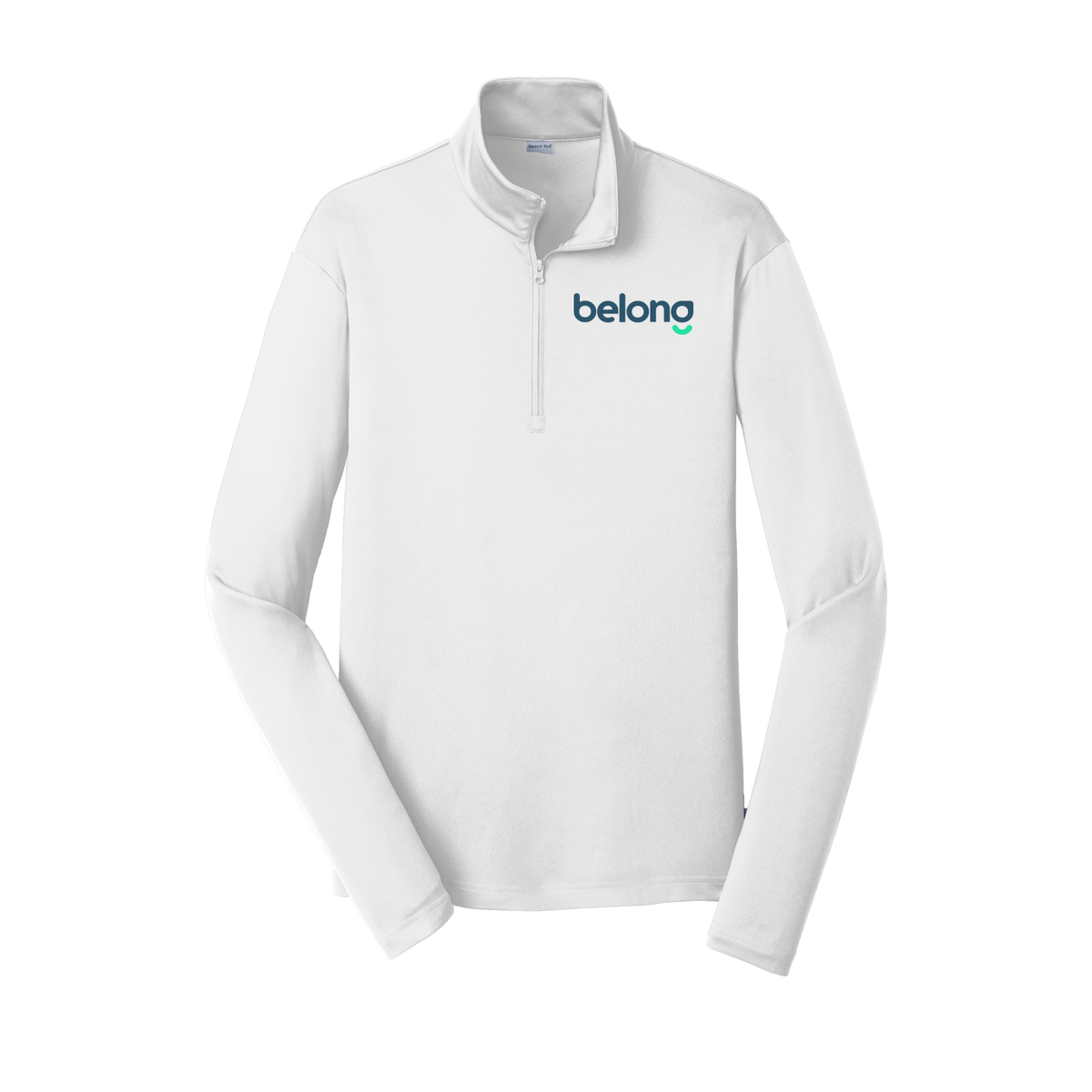 belonghome-lightweight-quarter-zip-dtf-leftchest-ST357-white-flat-front