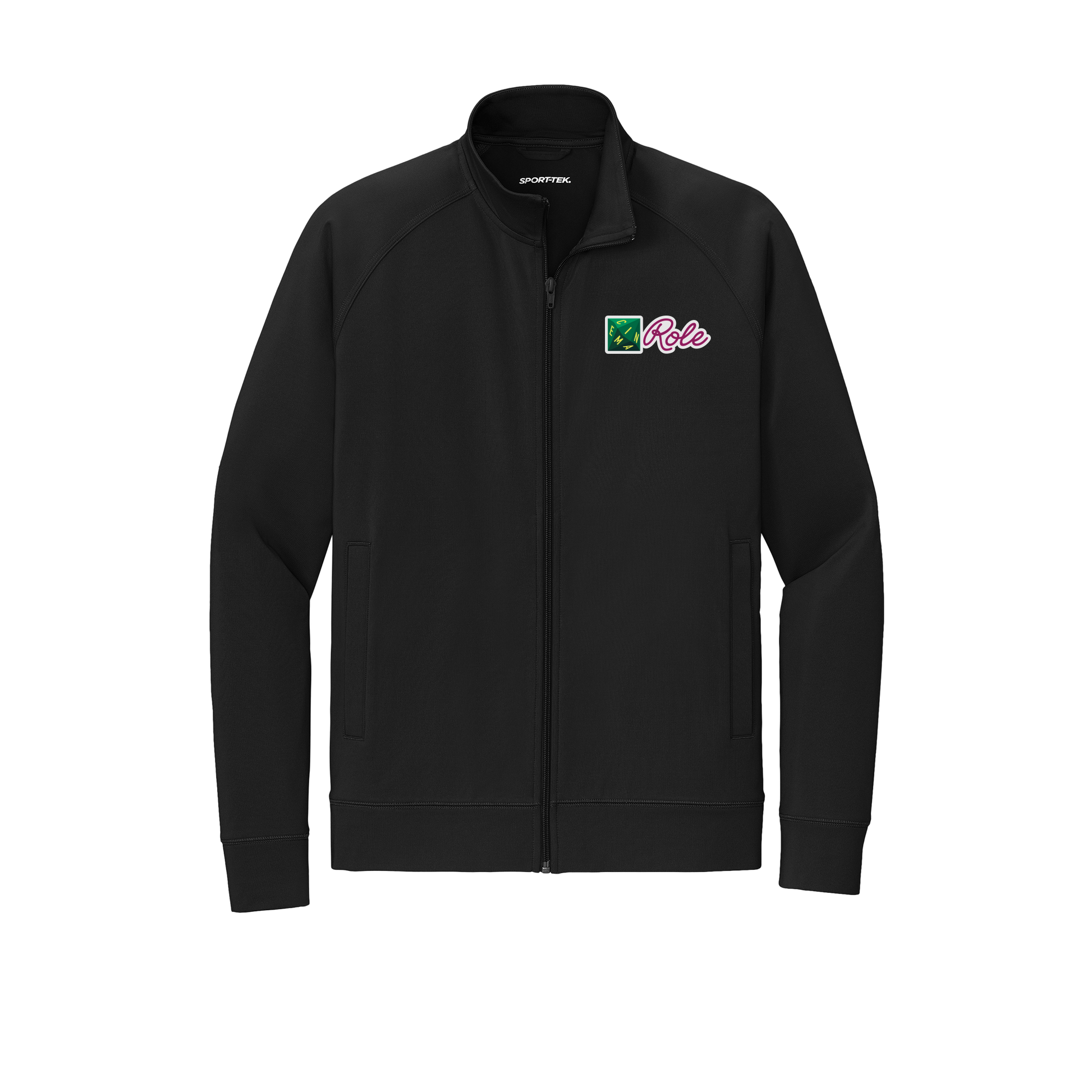 cinemarole-sport-tek-mens-cadet-jacket-embroidery-leftchest-ST857-black-flat-front