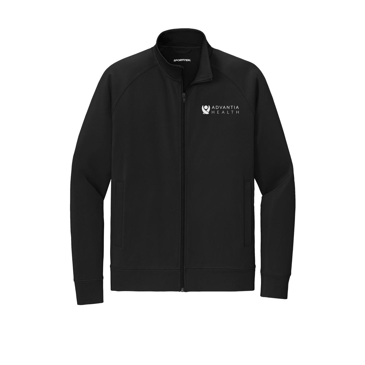 advantiahealth-sport-tek-mens-cadet-jacket-embroidery-leftchest-ST857-black-flat-front
