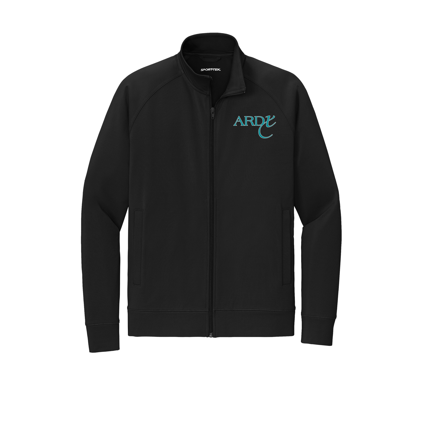 ardx-sport-tek-mens-cadet-jacket-embroidery-leftchest-ST857-black-flat-front