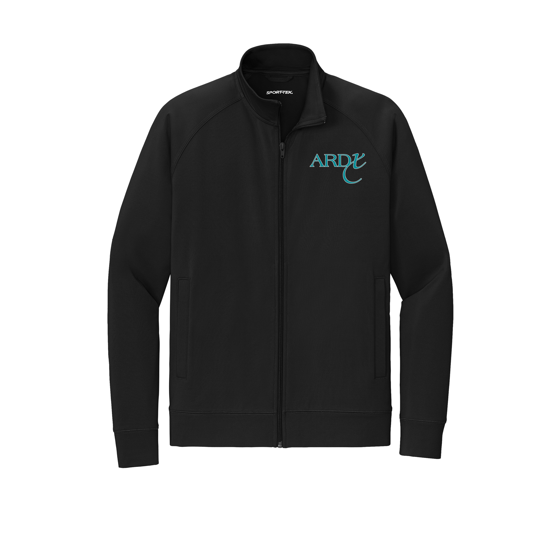 ardx-sport-tek-mens-cadet-jacket-embroidery-leftchest-ST857-black-flat-front