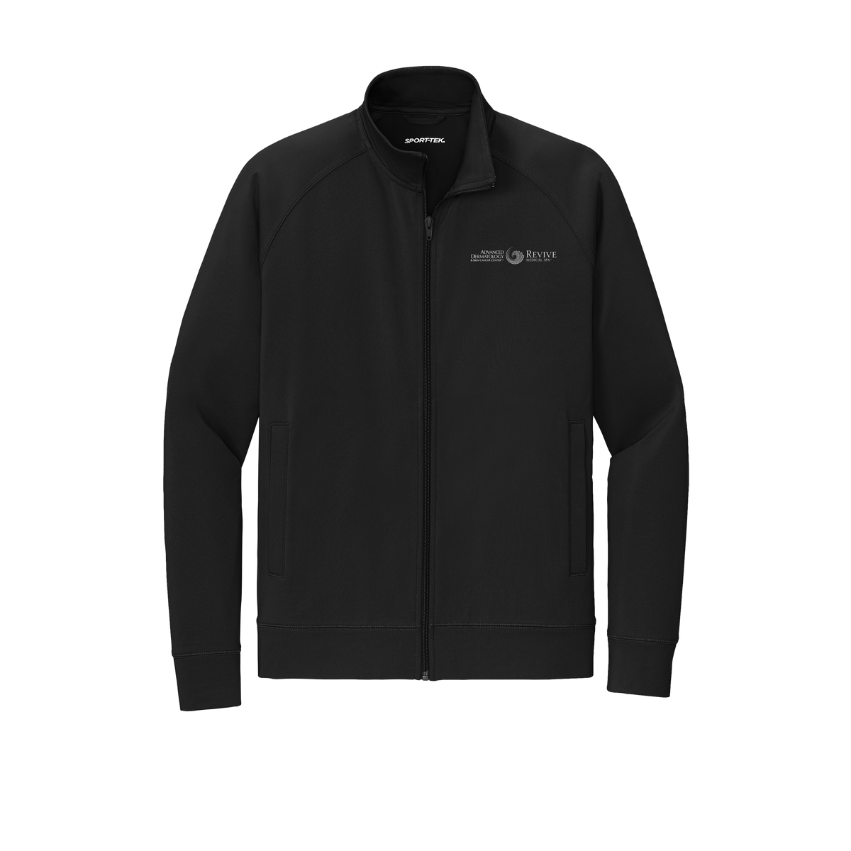 advancedskinmd-sport-tek-mens-cadet-jacket-embroidery-leftchest-ST857-black-flat-front
