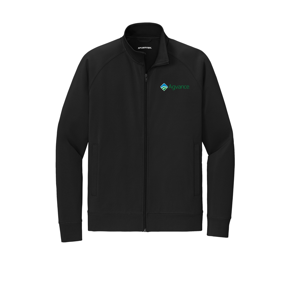agvance-sport-tek-mens-cadet-jacket-embroidery-leftchest-ST857-black-flat-front
