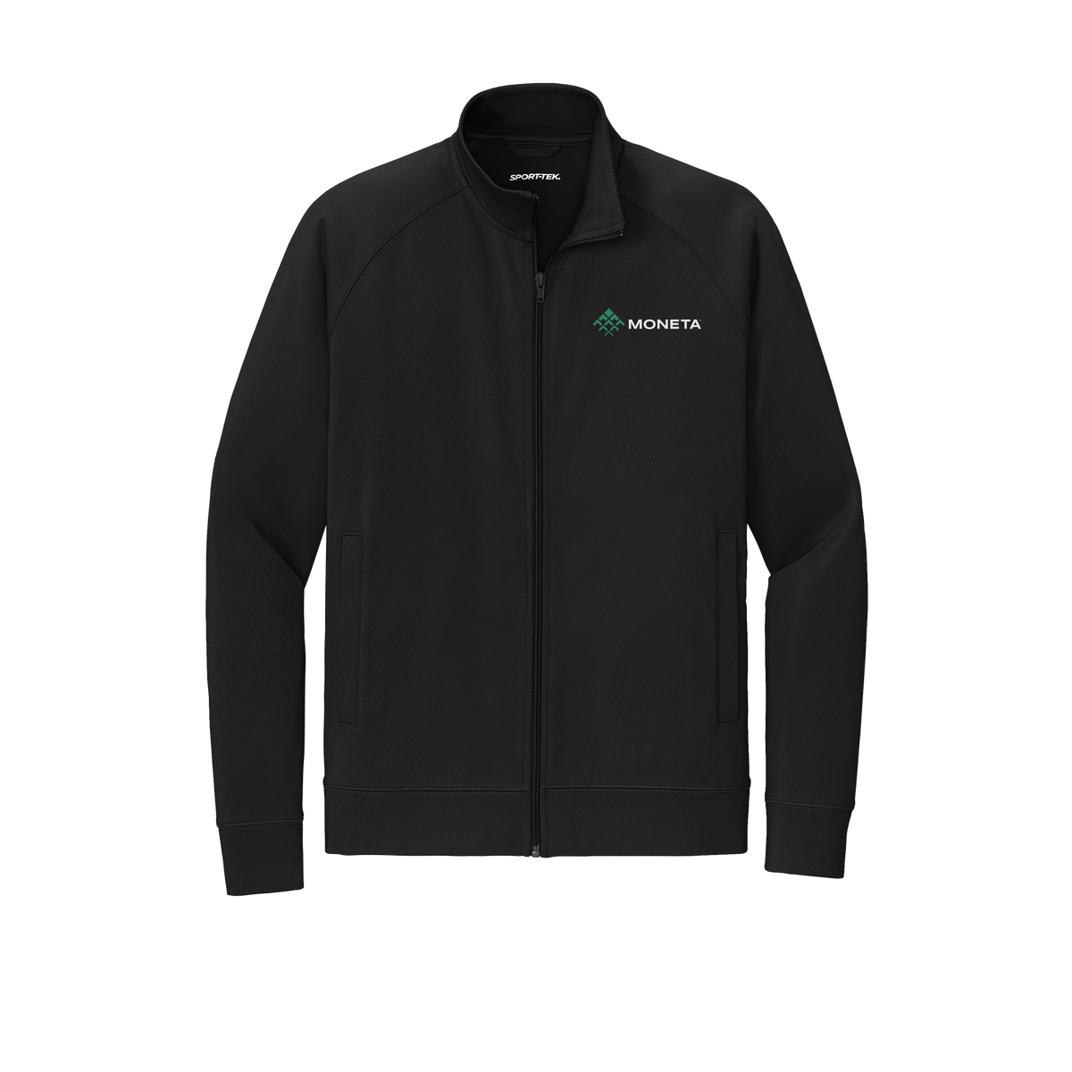 monetagroup-sport-tek-mens-cadet-jacket-embroidery-leftchest-ST857-black-flat-front
