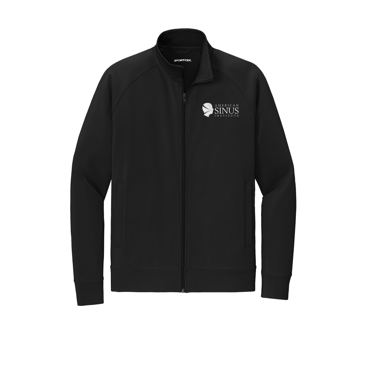 americansinus-sport-tek-mens-cadet-jacket-embroidery-leftchest-ST857-black-flat-front