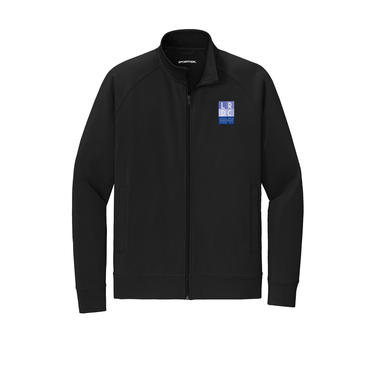 littlerockdermatology-sport-tek-mens-cadet-jacket-embroidery-leftchest-ST857-black-flat-front