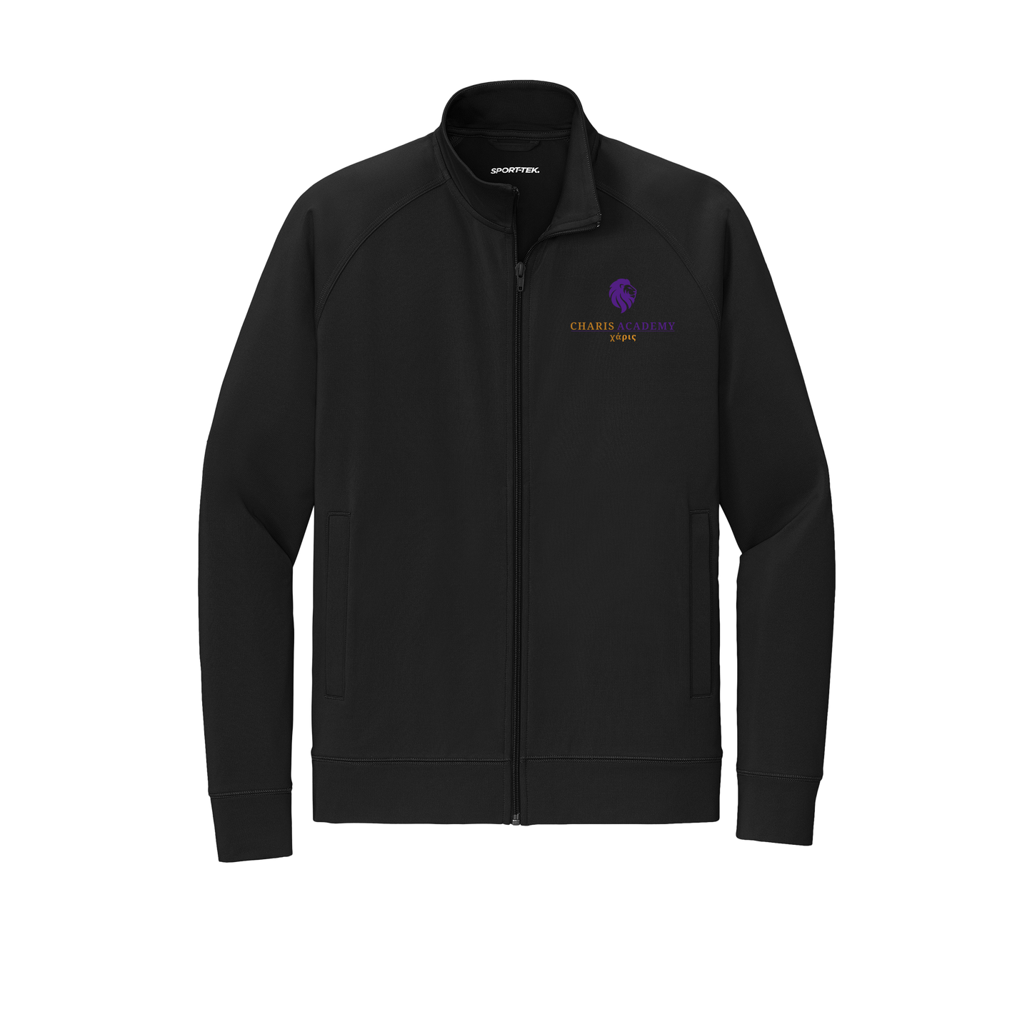 cahazleton-sport-tek-mens-cadet-jacket-embroidery-leftchest-ST857-black-flat-front