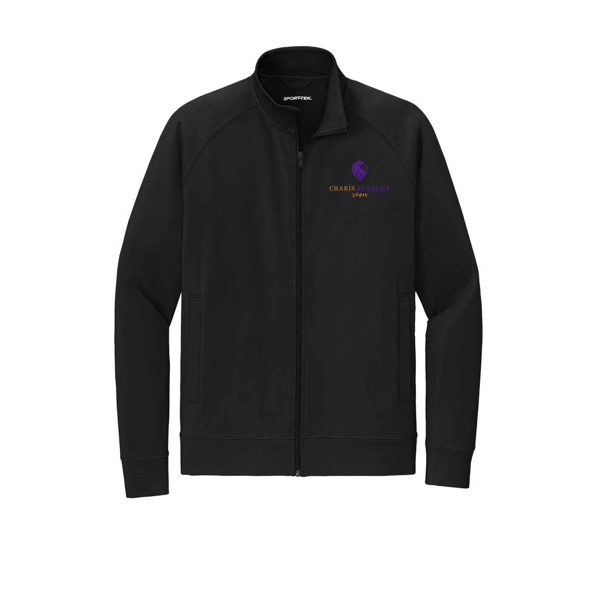 cahazleton-sport-tek-mens-cadet-jacket-embroidery-leftchest-ST857-black-flat-front