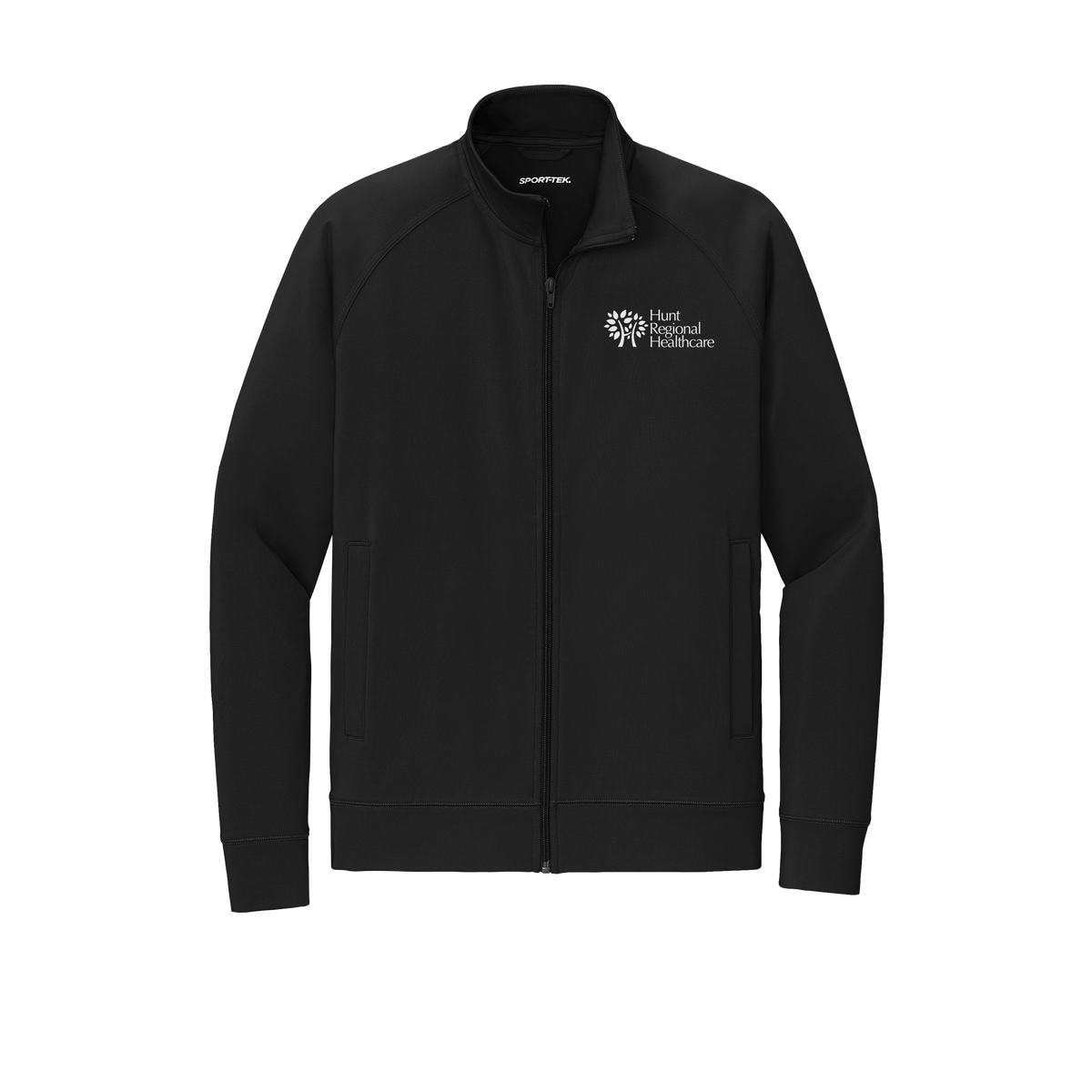 huntregional-sport-tek-mens-cadet-jacket-embroidery-leftchest-ST857-black-flat-front