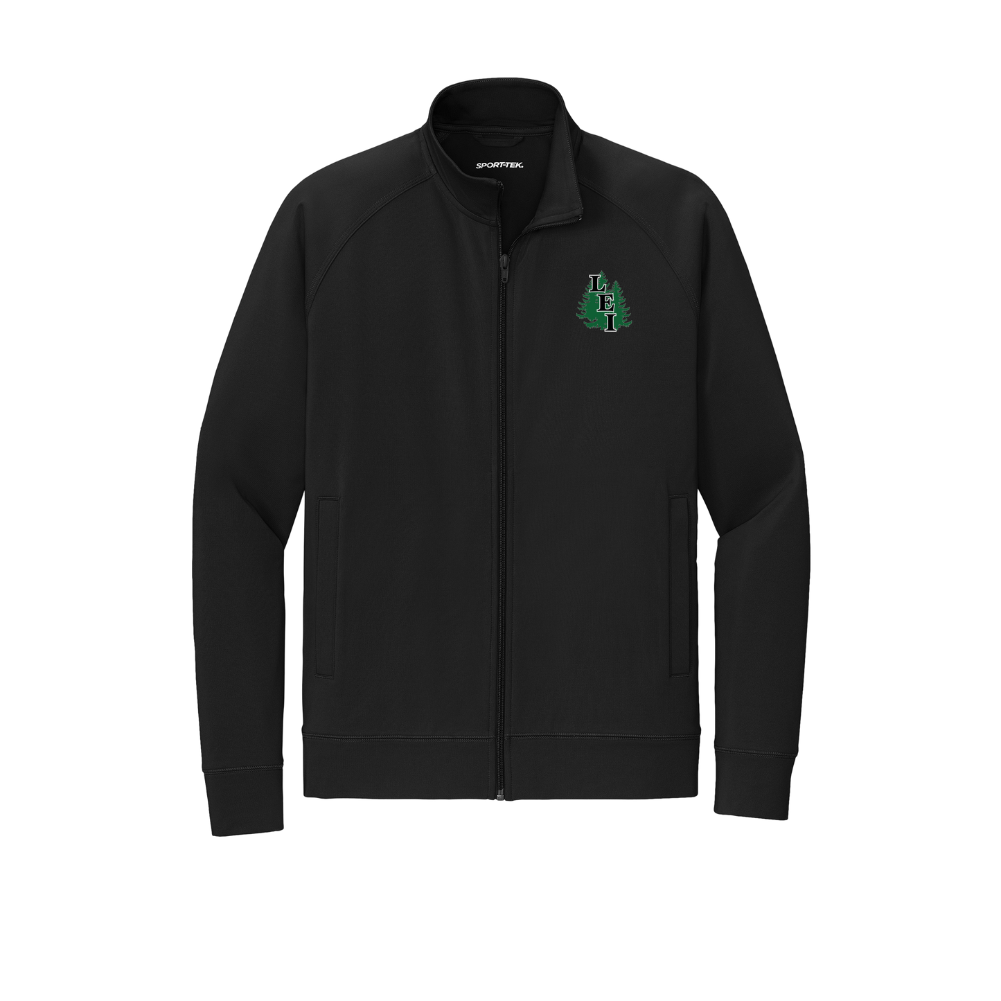 leisite-sport-tek-mens-cadet-jacket-embroidery-leftchest-ST857-black-flat-front