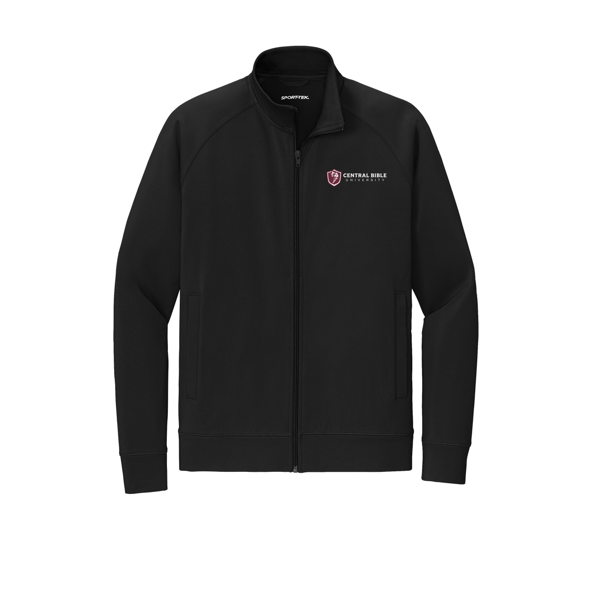 centralbible-sport-tek-mens-cadet-jacket-embroidery-leftchest-ST857-black-flat-front