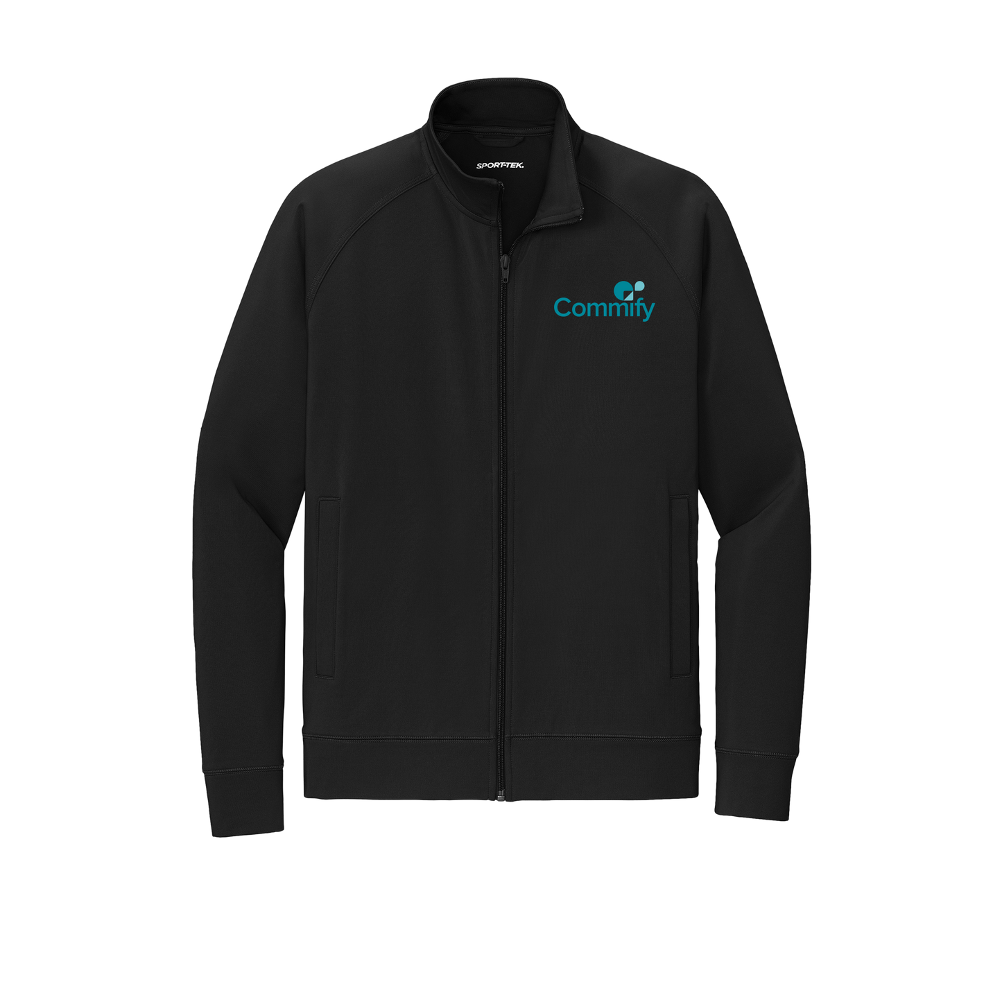 commify-sport-tek-mens-cadet-jacket-embroidery-leftchest-ST857-black-flat-front