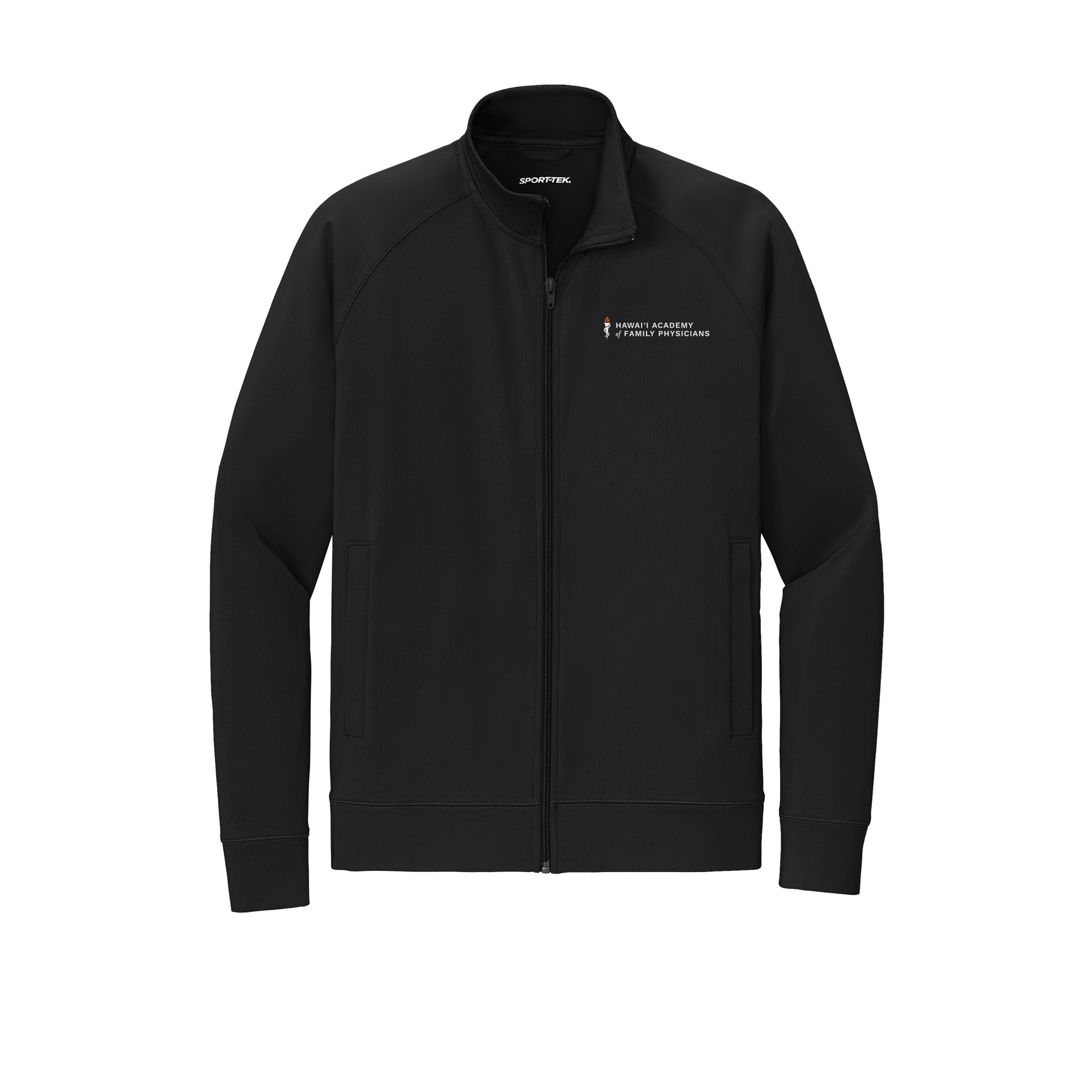 hafp-sport-tek-mens-cadet-jacket-embroidery-leftchest-ST857-black-flat-front