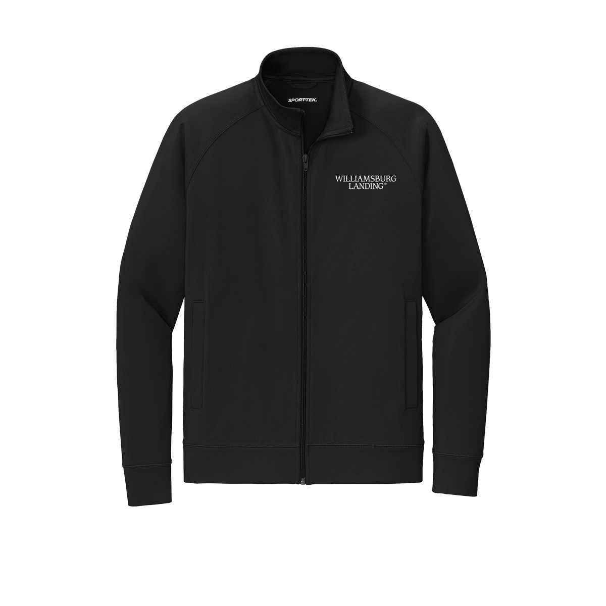 williamsburglanding-sport-tek-mens-cadet-jacket-embroidery-leftchest-ST857-black-flat-front