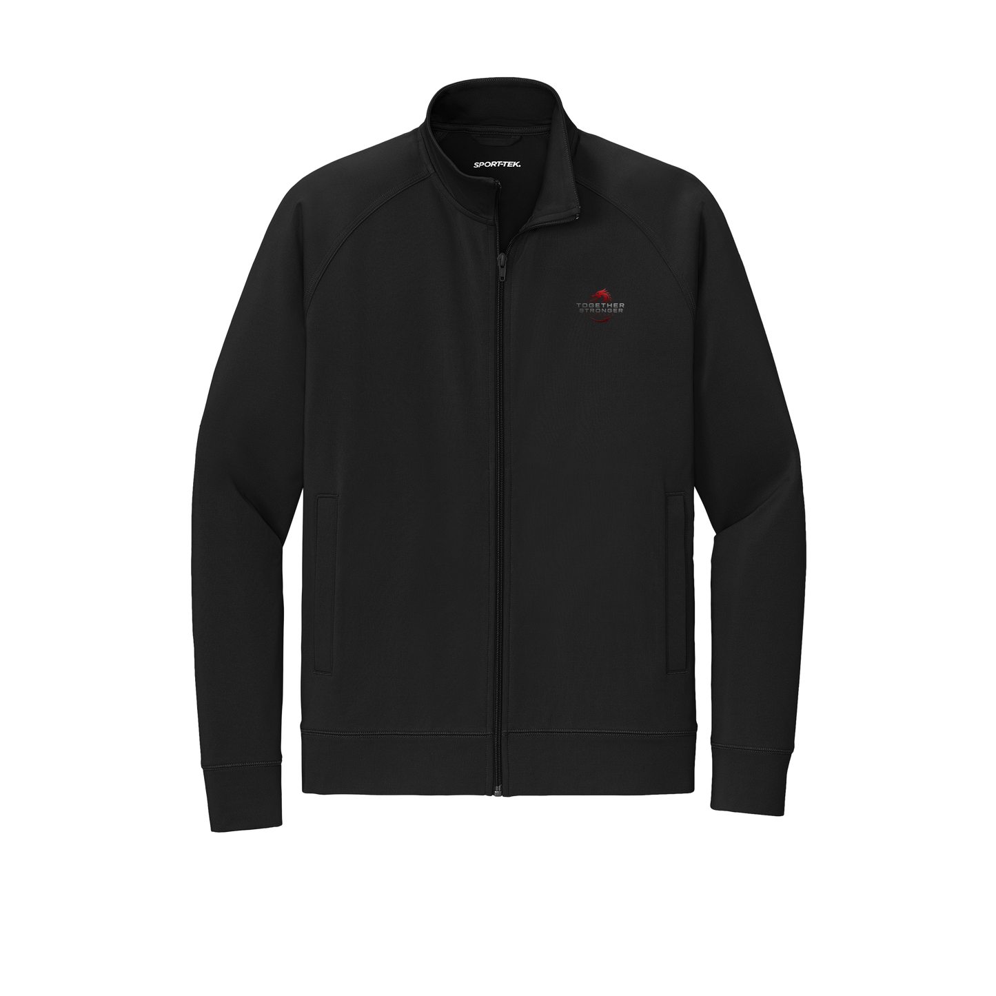 togetherstrongerfitness-sport-tek-mens-cadet-jacket-embroidery-leftchest-ST857-black-flat-front