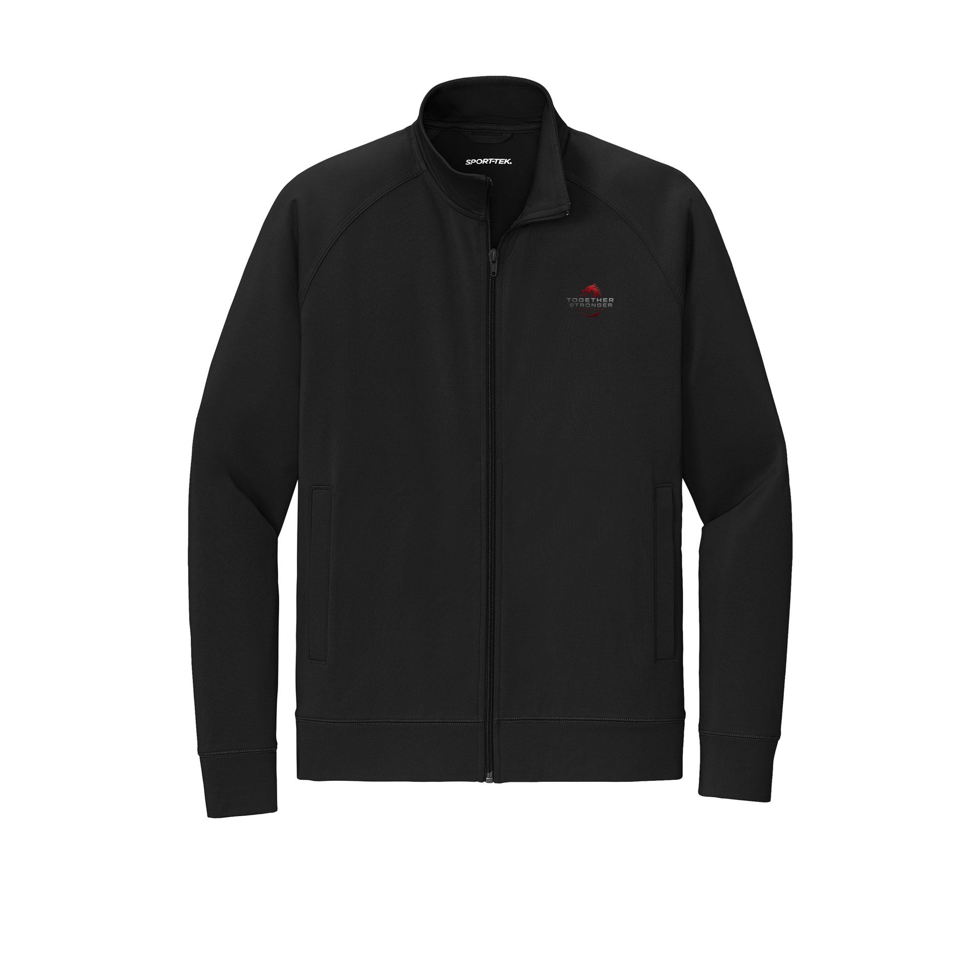 togetherstrongerfitness-sport-tek-mens-cadet-jacket-embroidery-leftchest-ST857-black-flat-front