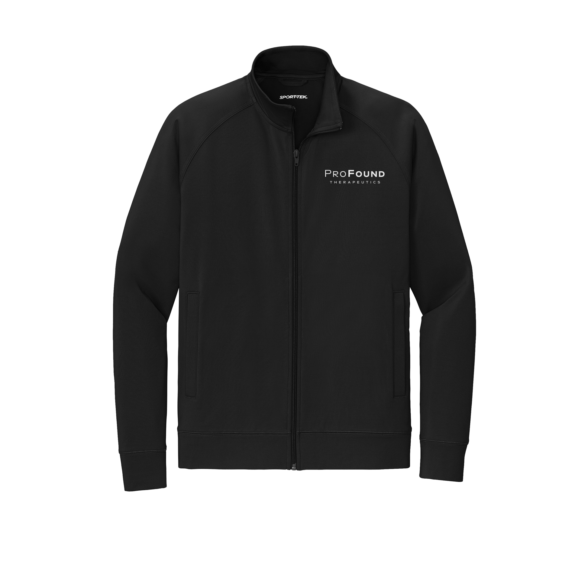 profoundtx-sport-tek-mens-cadet-jacket-embroidery-leftchest-ST857-black-flat-front
