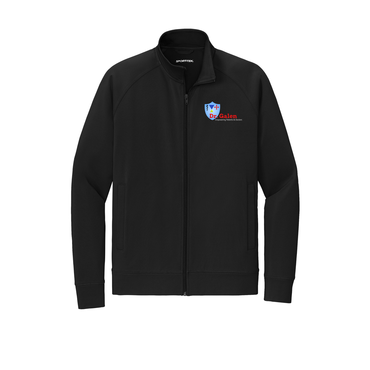 drgalen-sport-tek-mens-cadet-jacket-embroidery-leftchest-ST857-black-flat-front