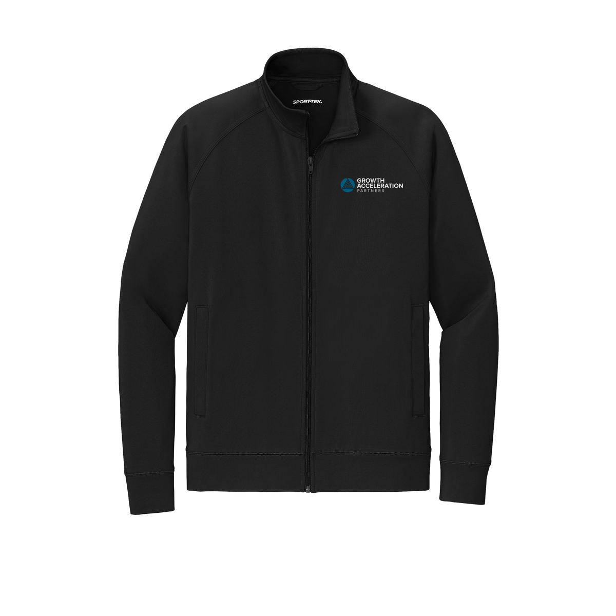 growthaccelerationpartners-sport-tek-mens-cadet-jacket-embroidery-leftchest-ST857-black-flat-front