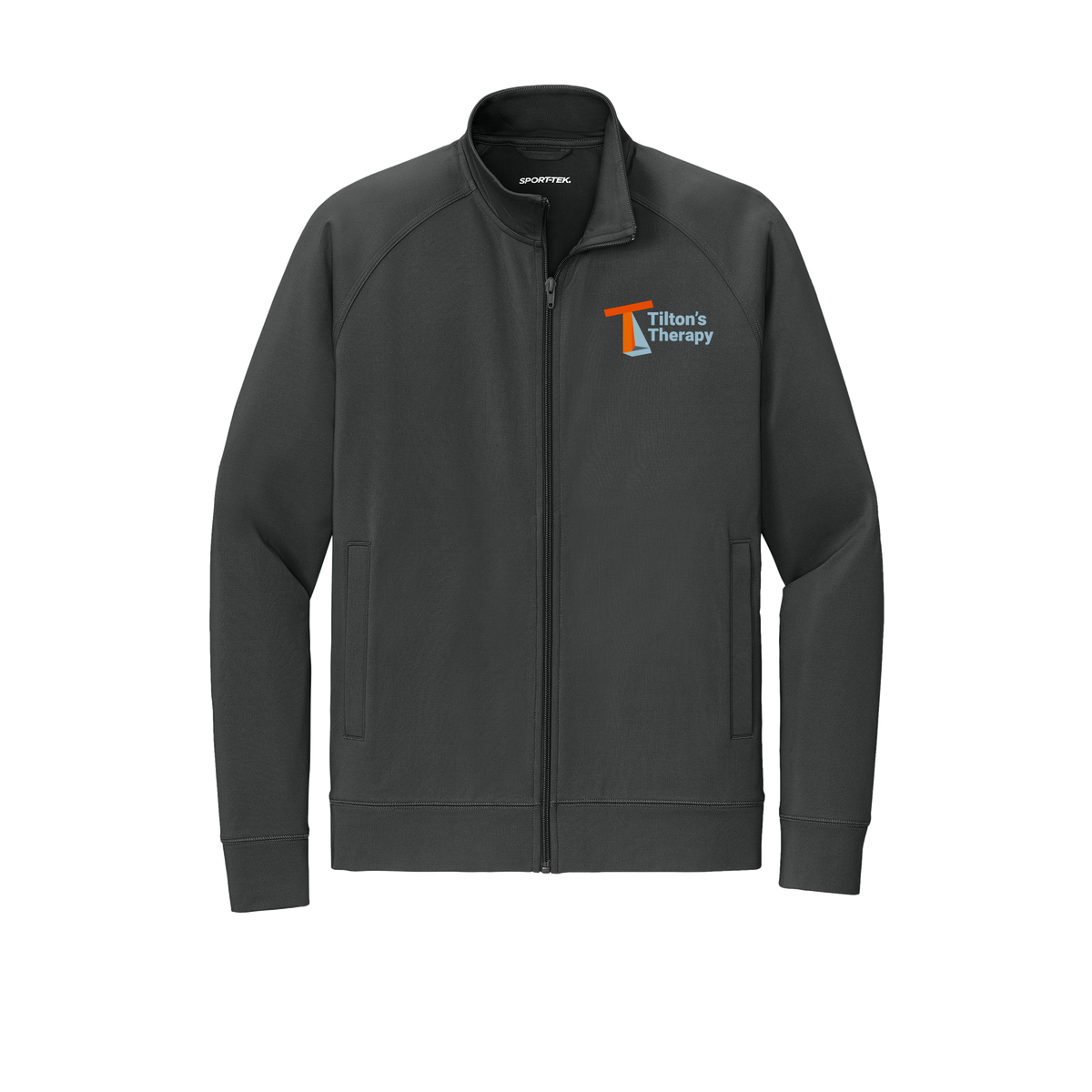 tiltonstherapy-sport-tek-mens-cadet-jacket-embroidery-leftchest-ST857-charcoalgrey-flat-front