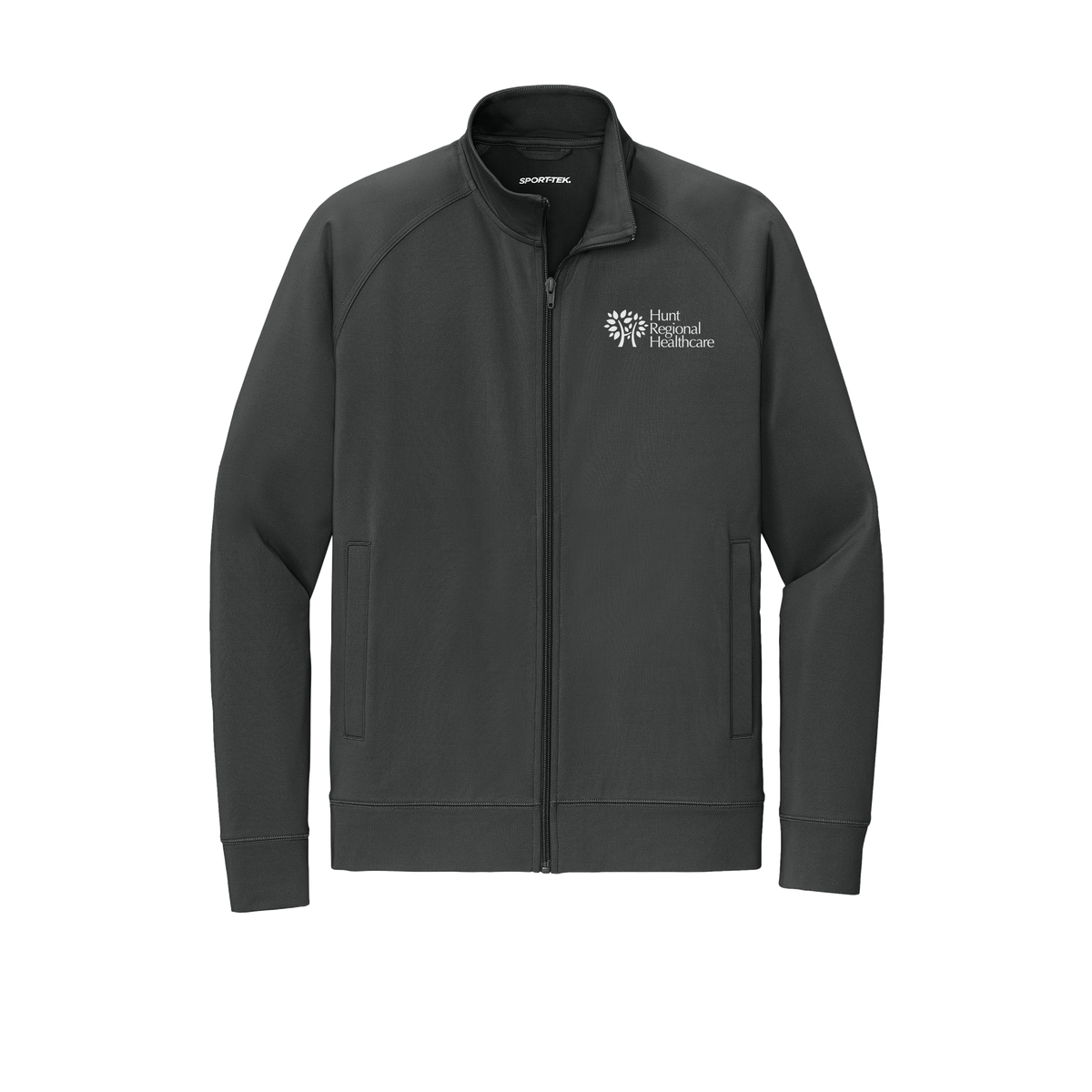 huntregional-sport-tek-mens-cadet-jacket-embroidery-leftchest-ST857-charcoalgrey-flat-front