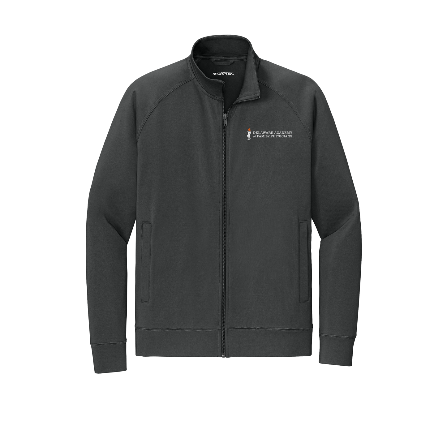 delfamdoc-sport-tek-mens-cadet-jacket-embroidery-leftchest-ST857-charcoalgrey-flat-front