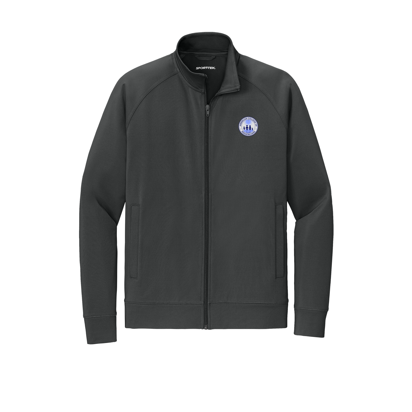 acpeds-sport-tek-mens-cadet-jacket-embroidery-leftchest-ST857-charcoalgrey-flat-front