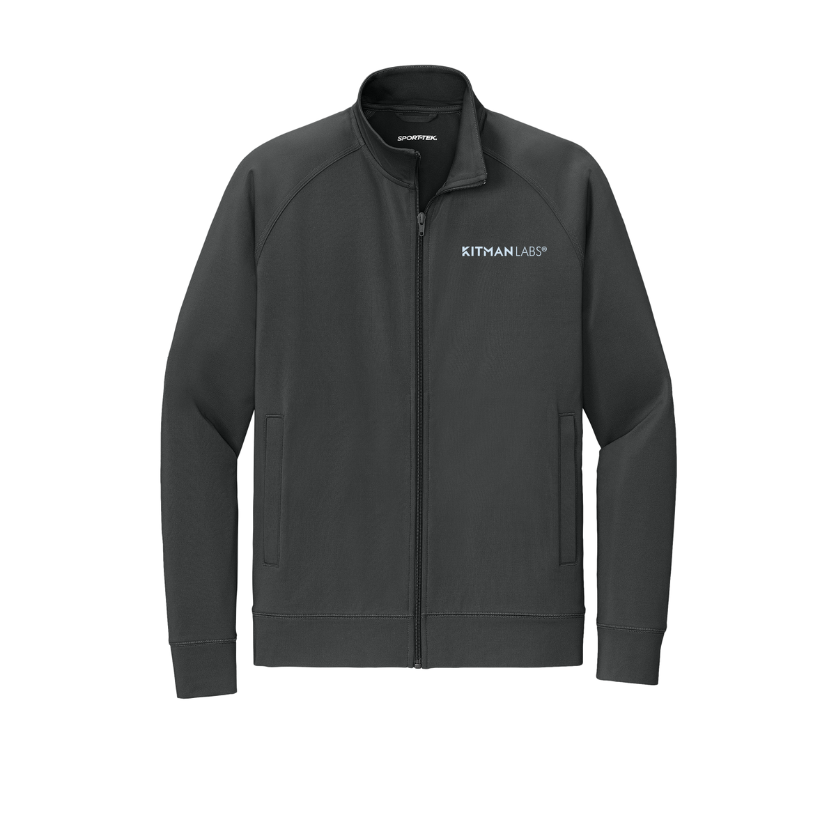 kitmanlabs-sport-tek-mens-cadet-jacket-embroidery-leftchest-ST857-charcoalgrey-flat-front
